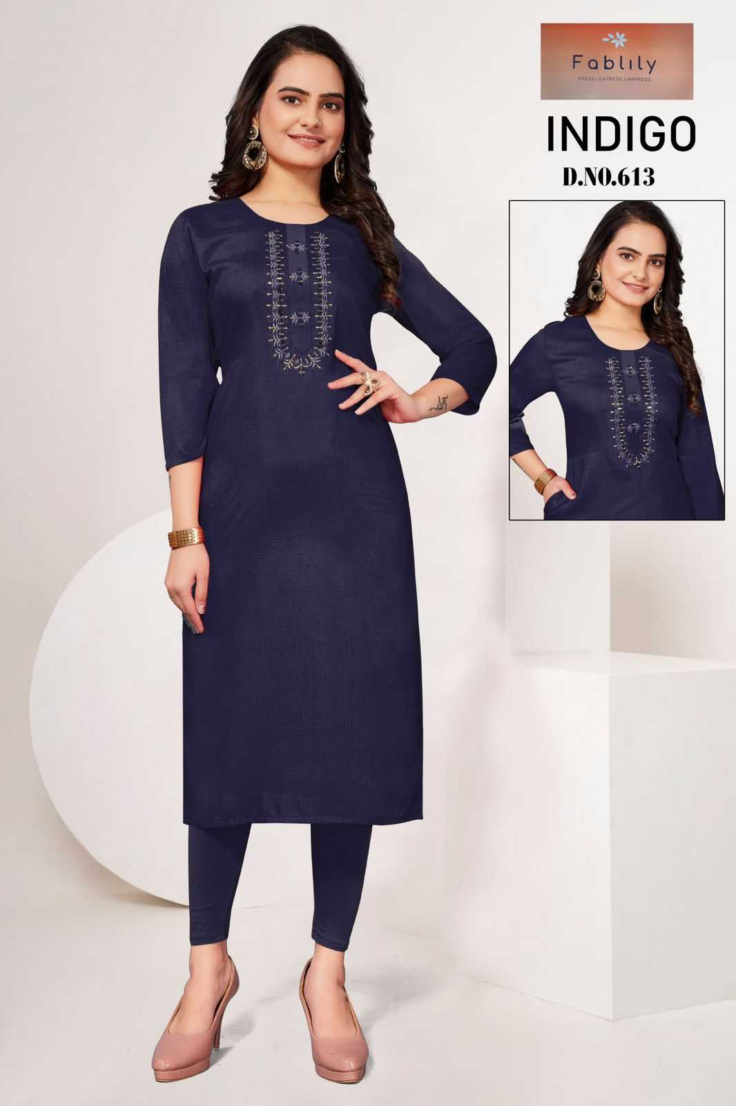 indigo by fablily fancy adorable handwork neck fully stitch big size long kurti