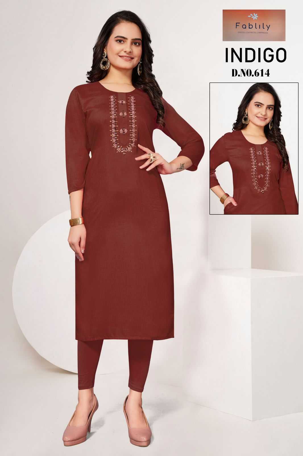 indigo by fablily fancy adorable handwork neck fully stitch big size long kurti