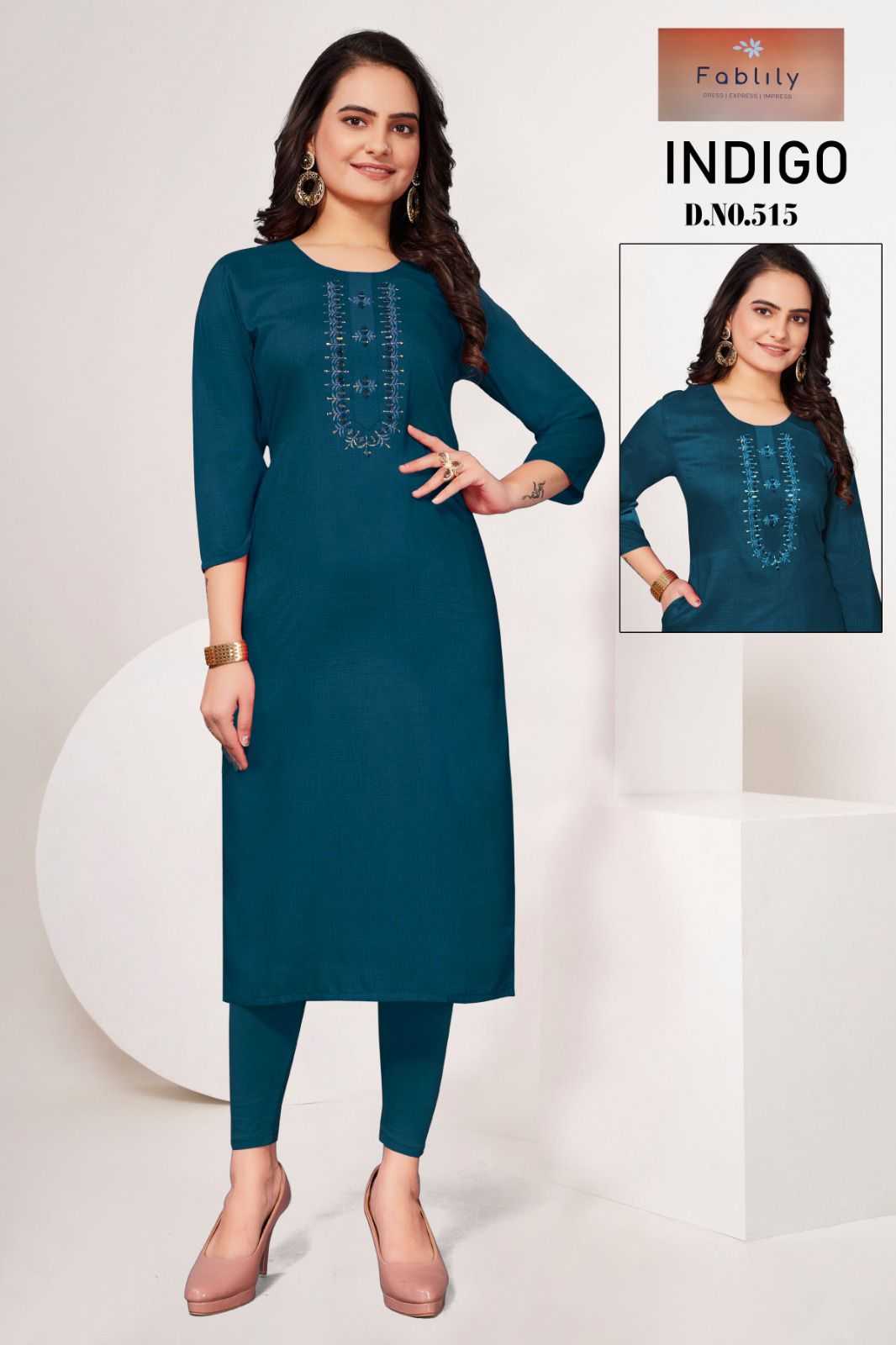 indigo by fablily fancy adorable handwork neck fully stitch big size long kurti