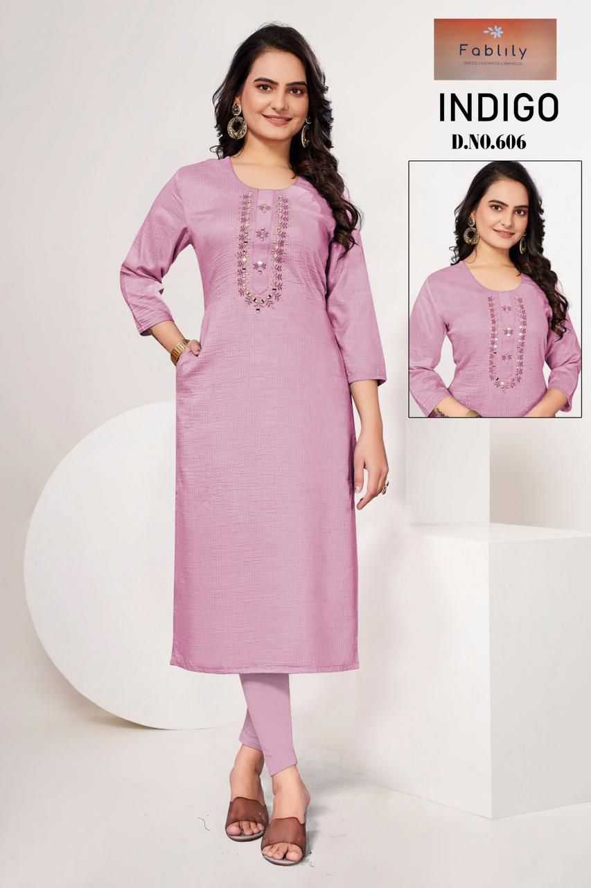 indigo by fablily fancy adorable handwork neck fully stitch big size long kurti