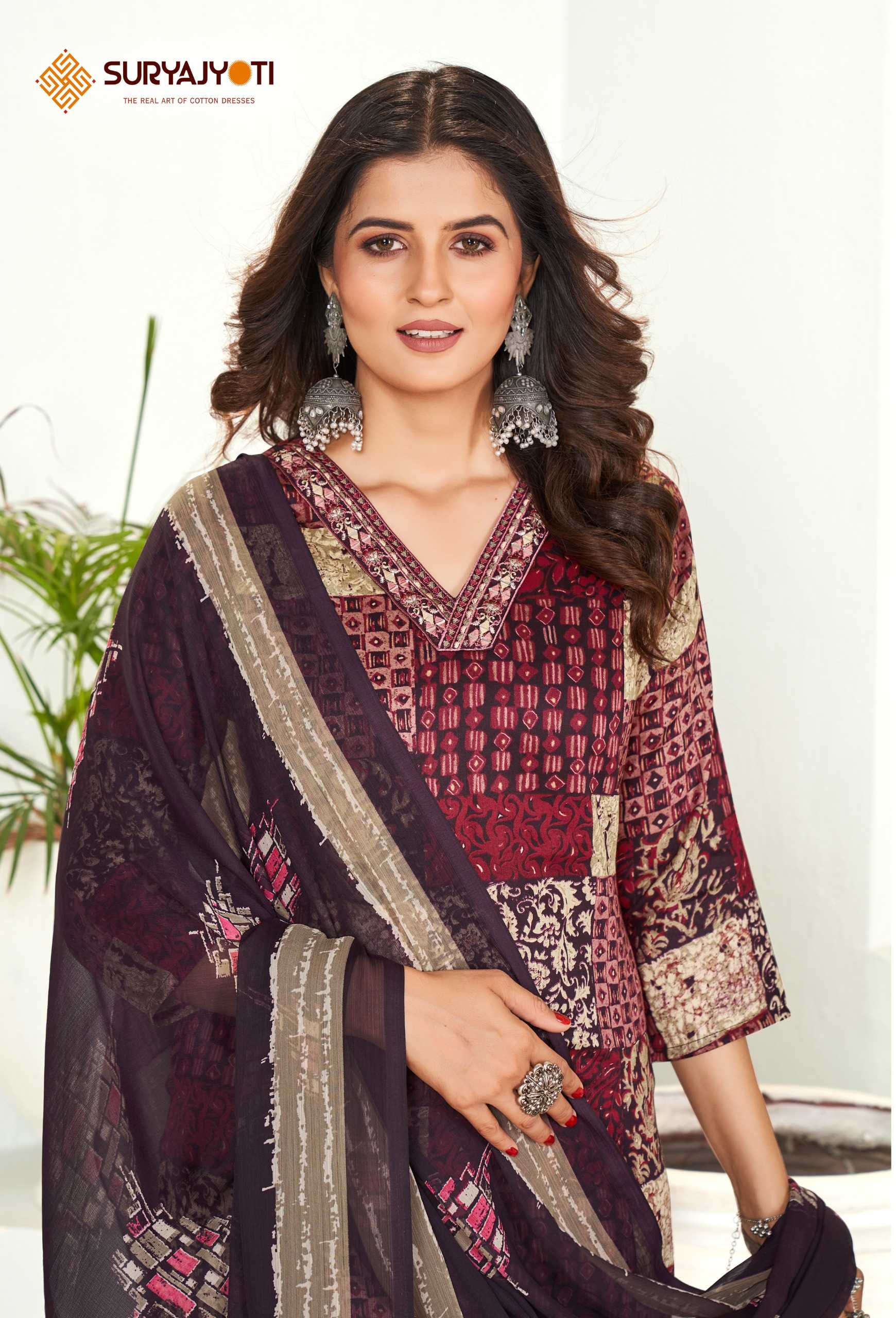 karishma vol 4  by suryajyoti new trendy cotton print neck work full stitch big size salwar suit