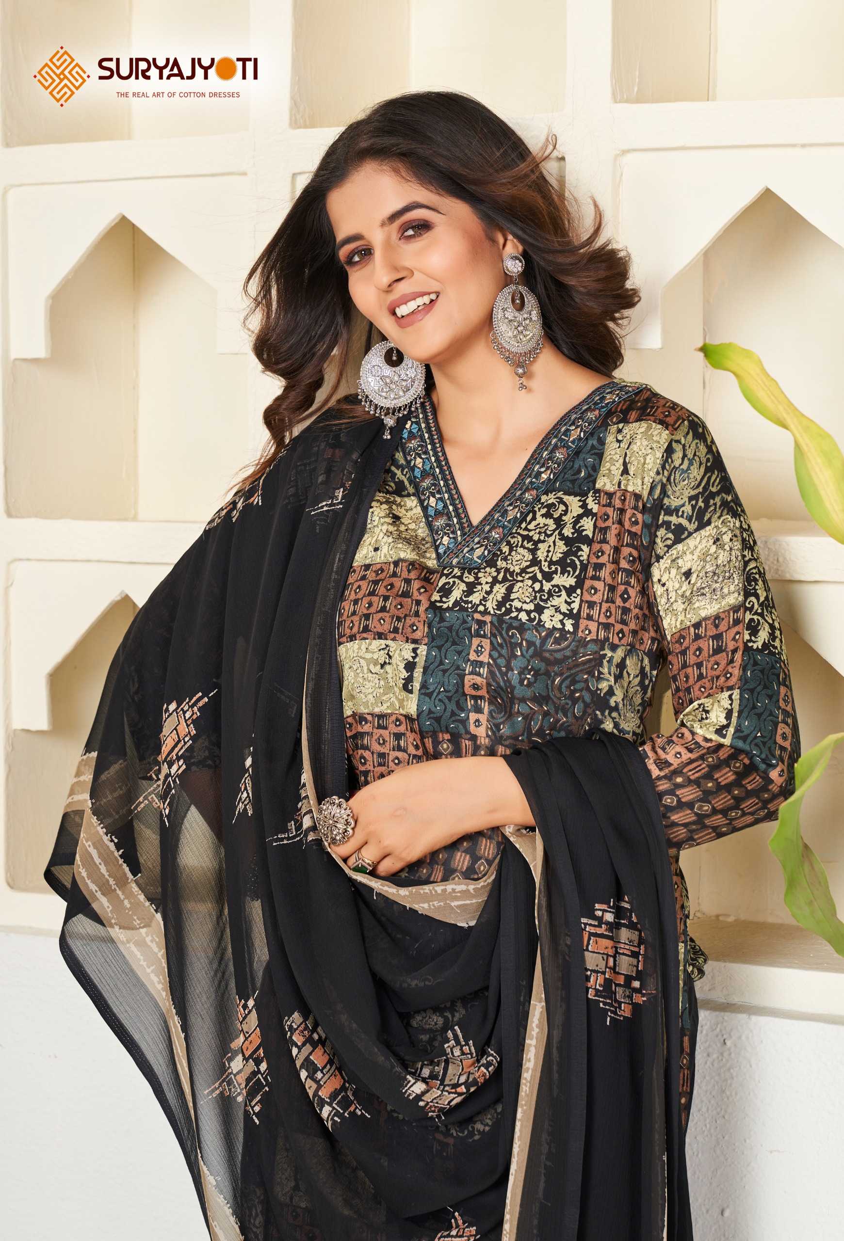 karishma vol 4  by suryajyoti new trendy cotton print neck work full stitch big size salwar suit