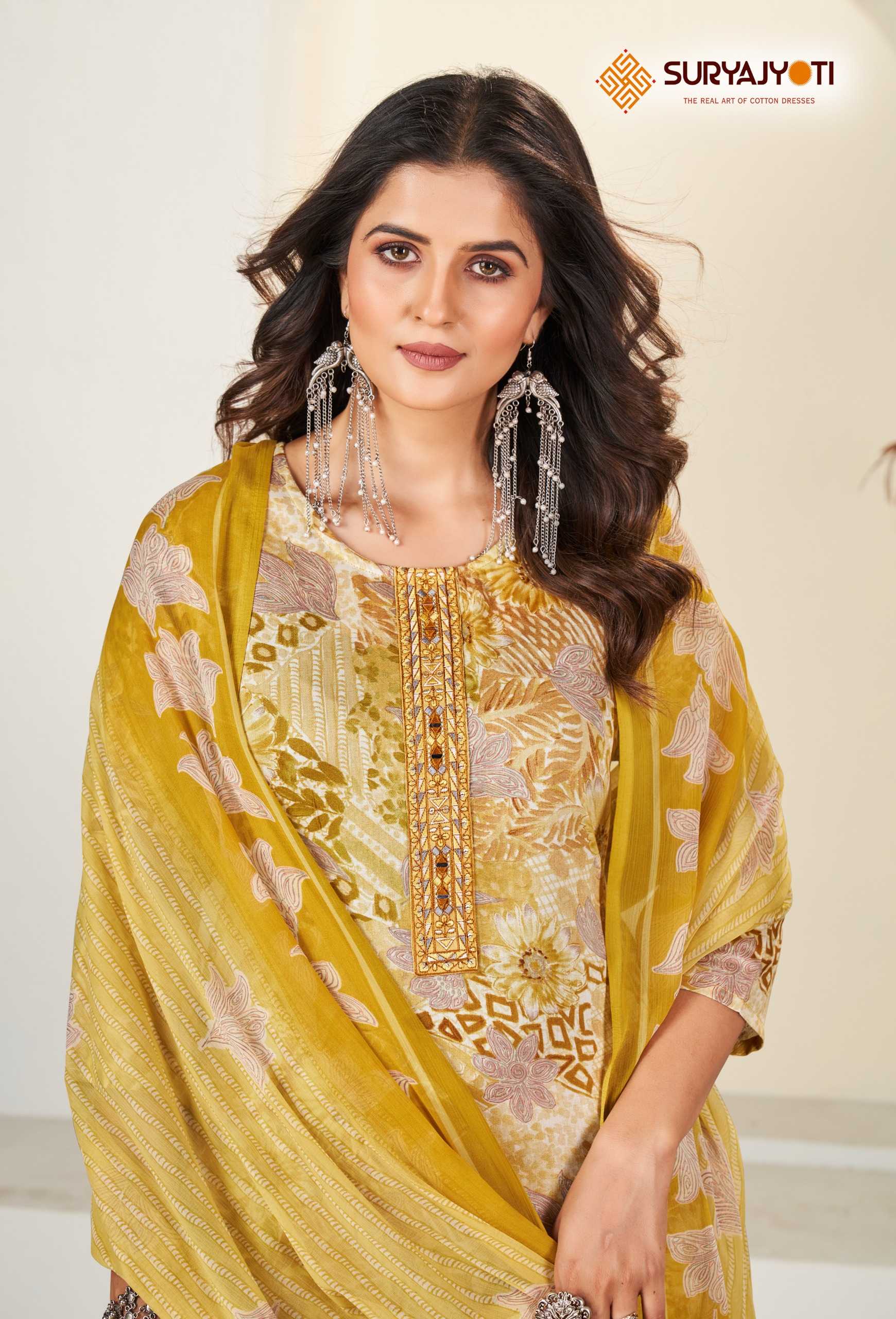 karishma vol 4  by suryajyoti new trendy cotton print neck work full stitch big size salwar suit