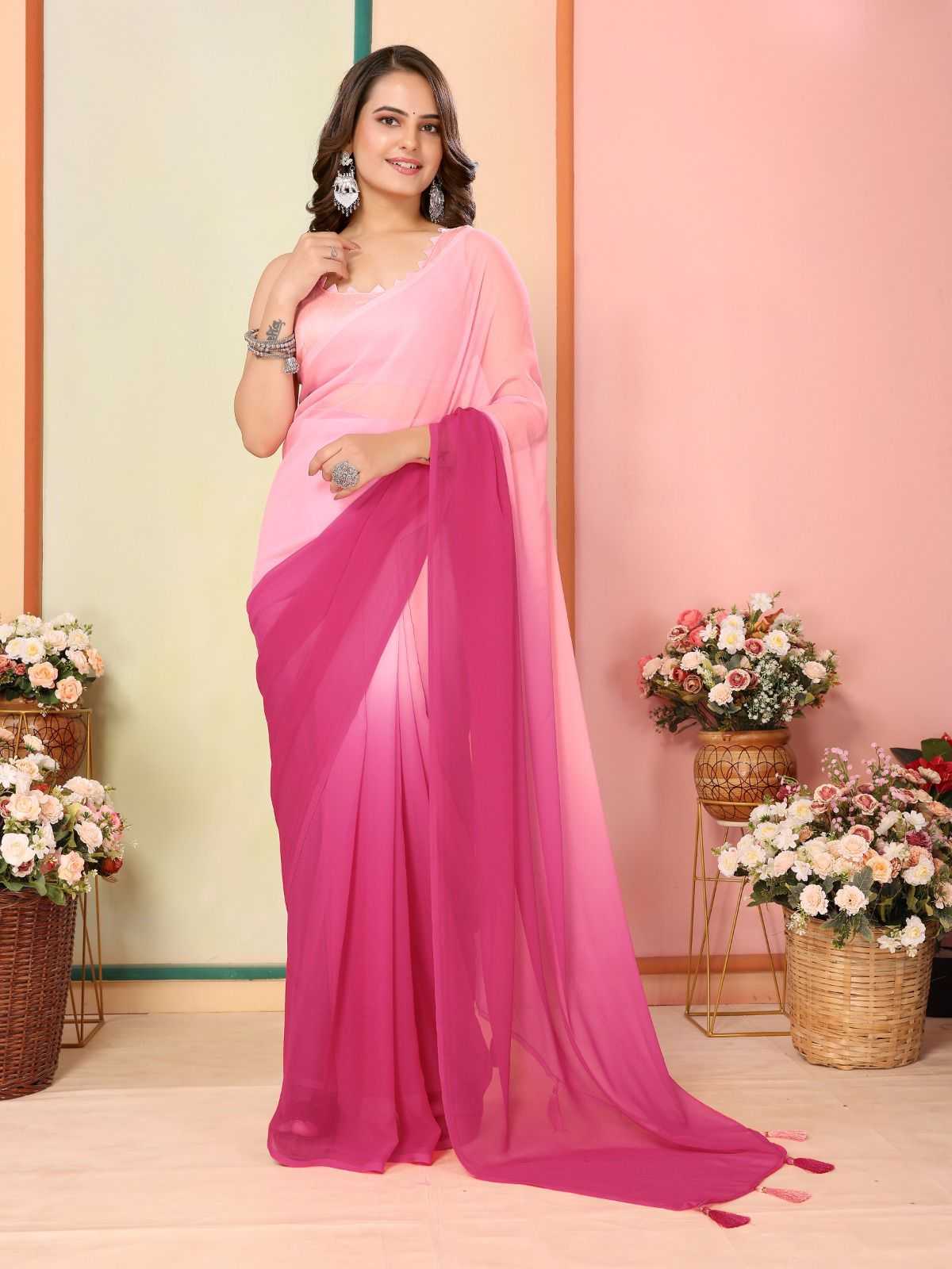 korea stylish georgette pleats are stitch size adjust belt one minute saree exports 