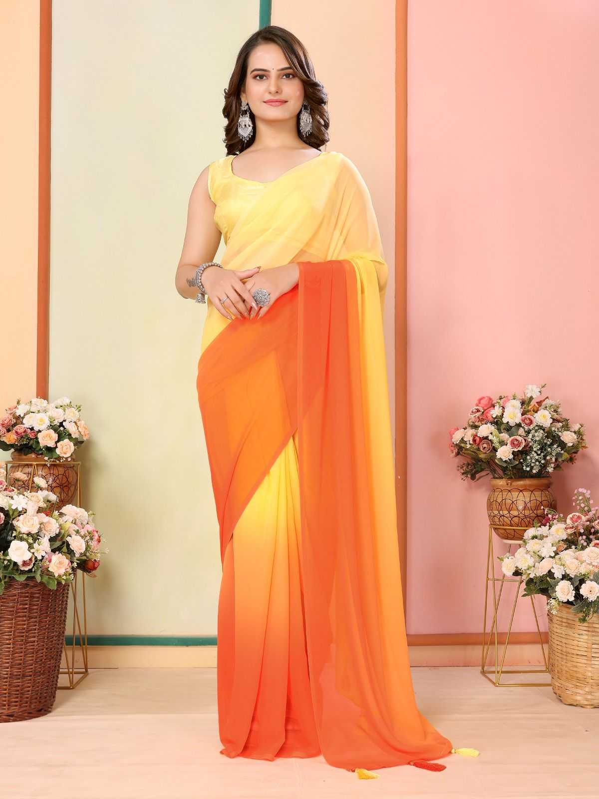 korea stylish georgette pleats are stitch size adjust belt one minute saree exports 