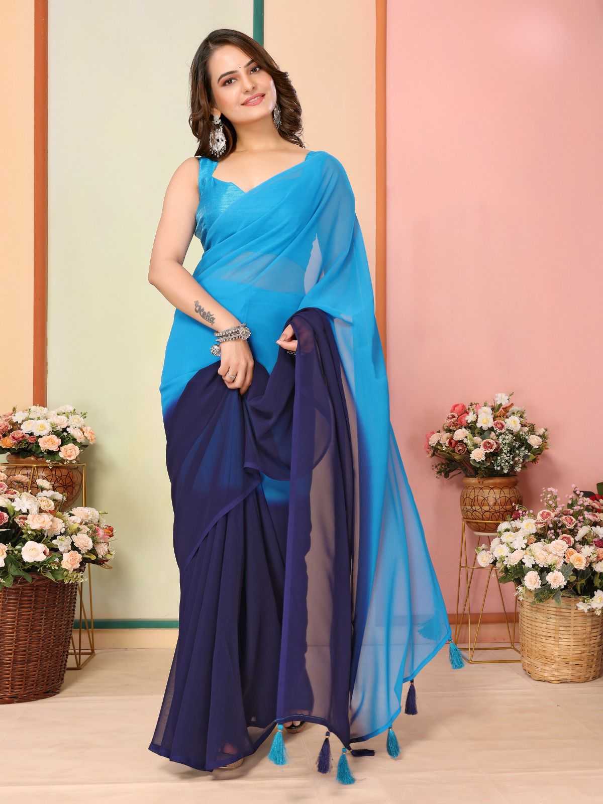 korea stylish georgette pleats are stitch size adjust belt one minute saree exports 