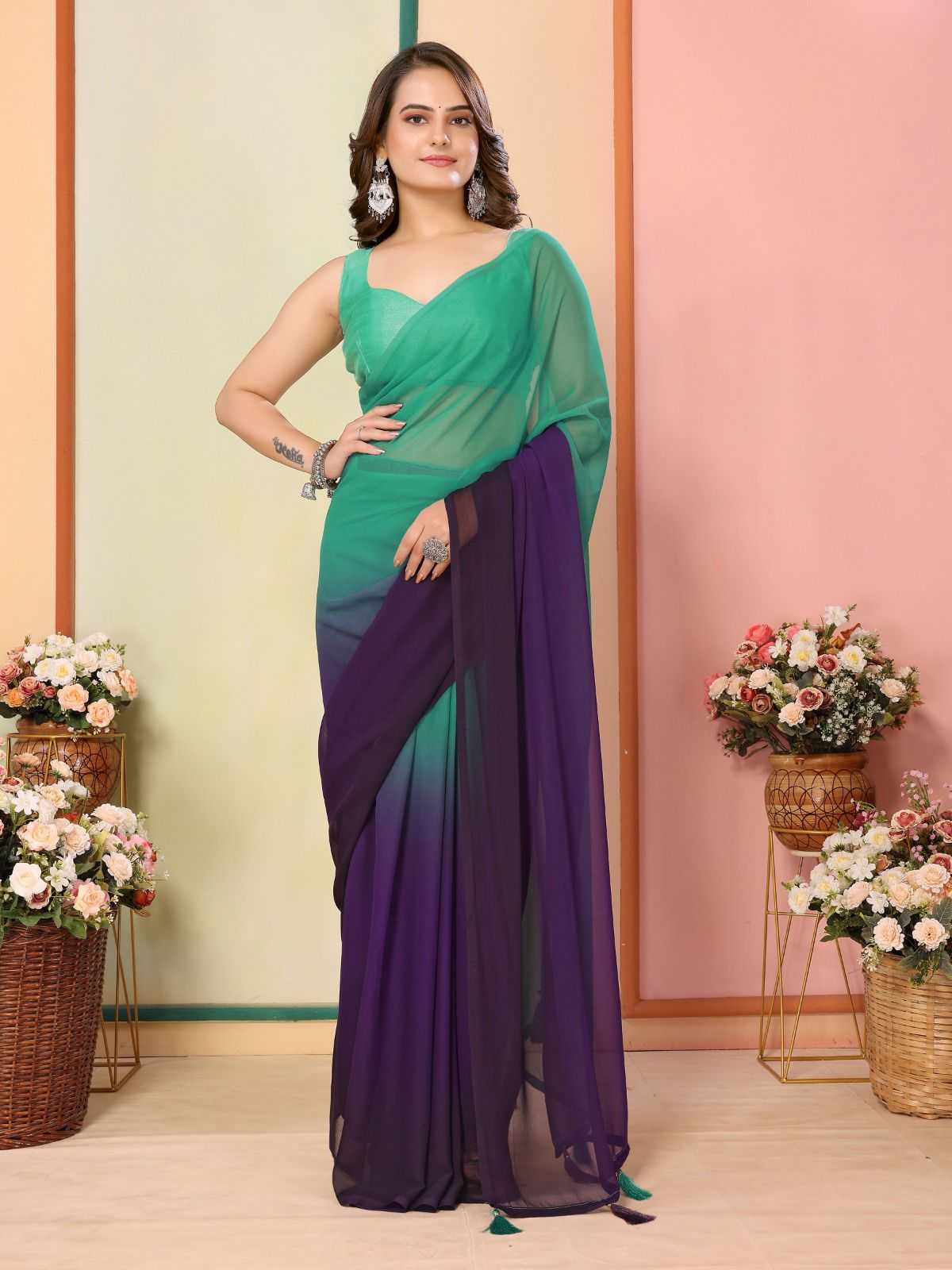 korea stylish georgette pleats are stitch size adjust belt one minute saree exports 