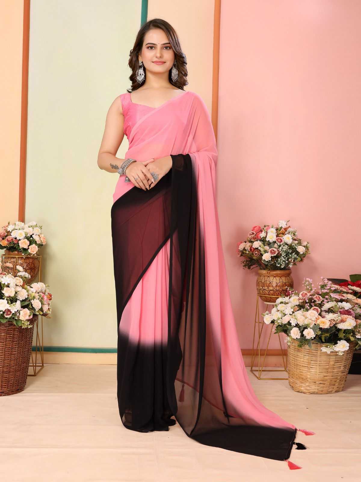 korea stylish georgette pleats are stitch size adjust belt one minute saree exports 