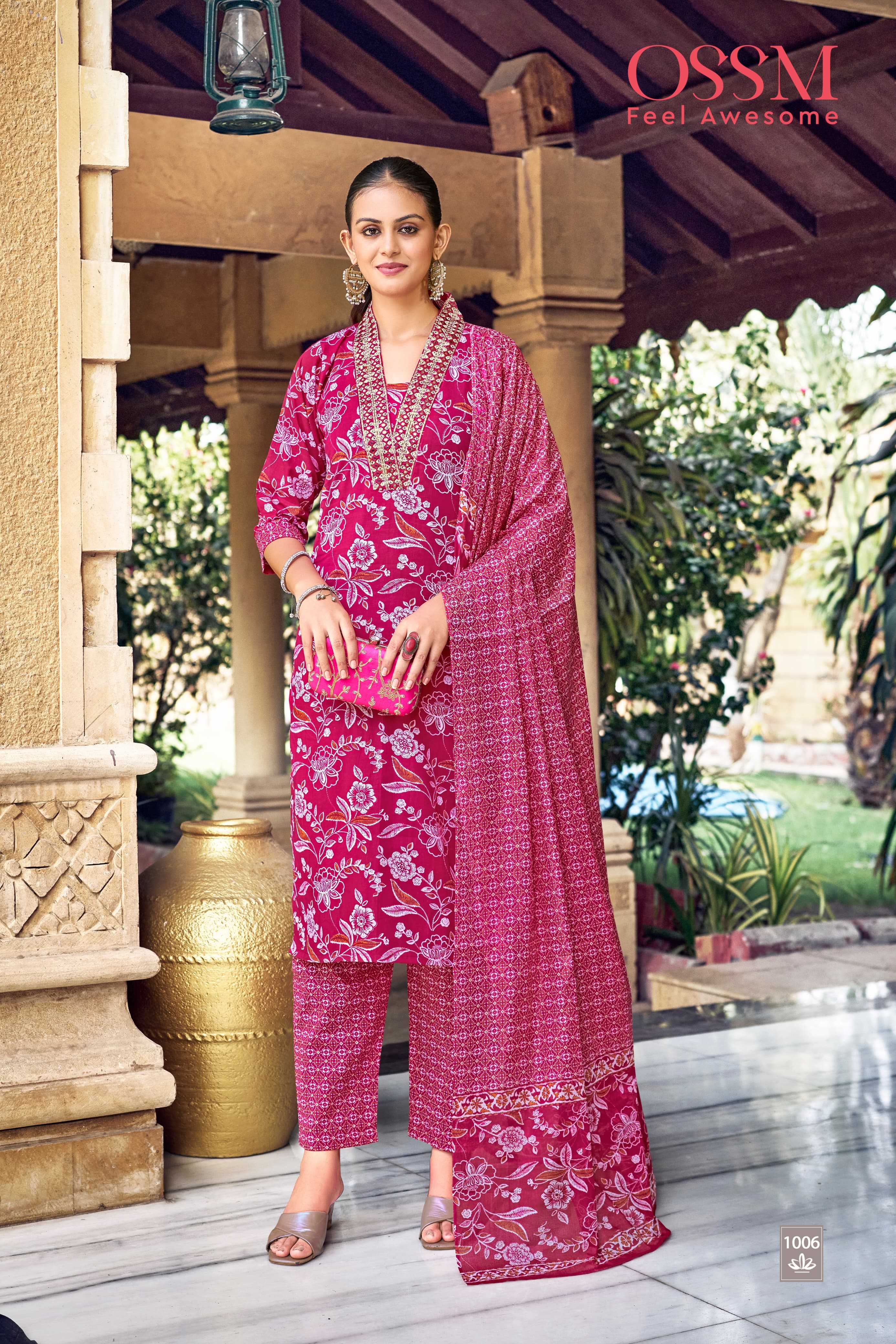 malhar vol 3 by ossm readymade cotton premium embroidery work big size 3pcs dress