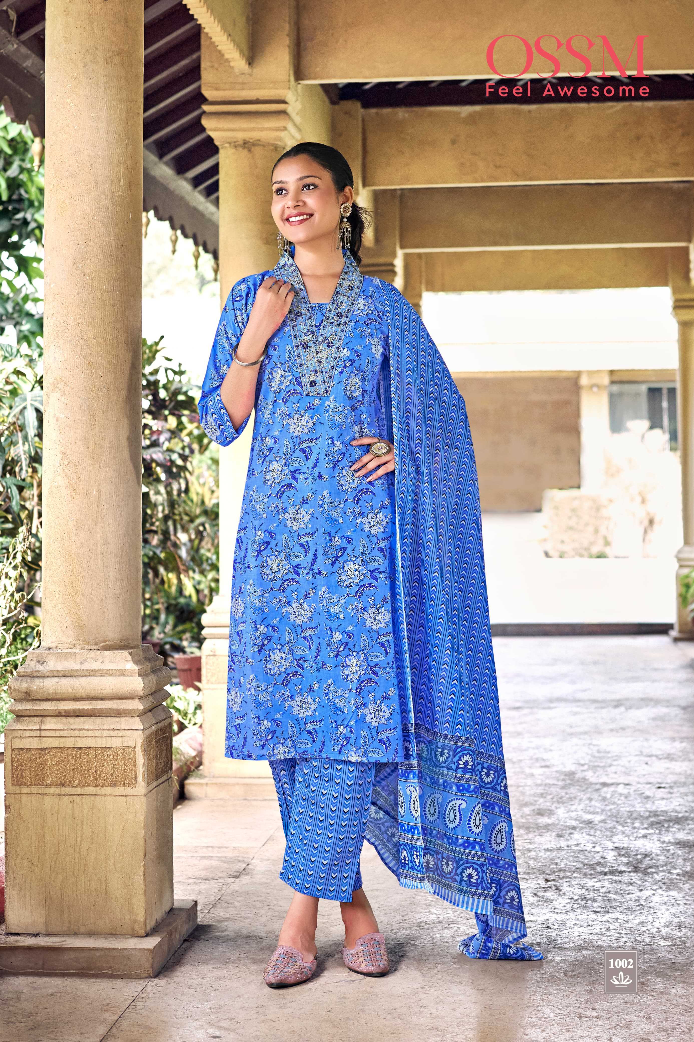 malhar vol 3 by ossm readymade cotton premium embroidery work big size 3pcs dress