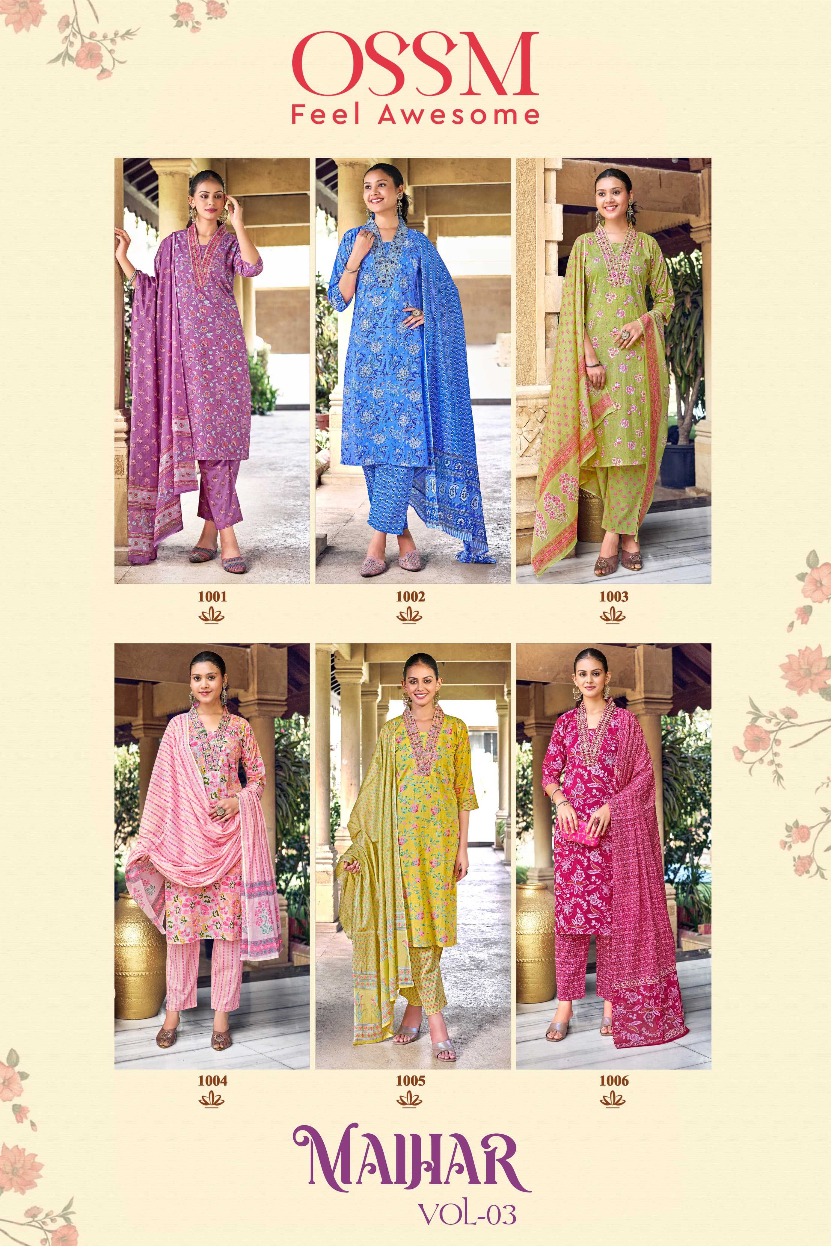 malhar vol 3 by ossm readymade cotton premium embroidery work big size 3pcs dress