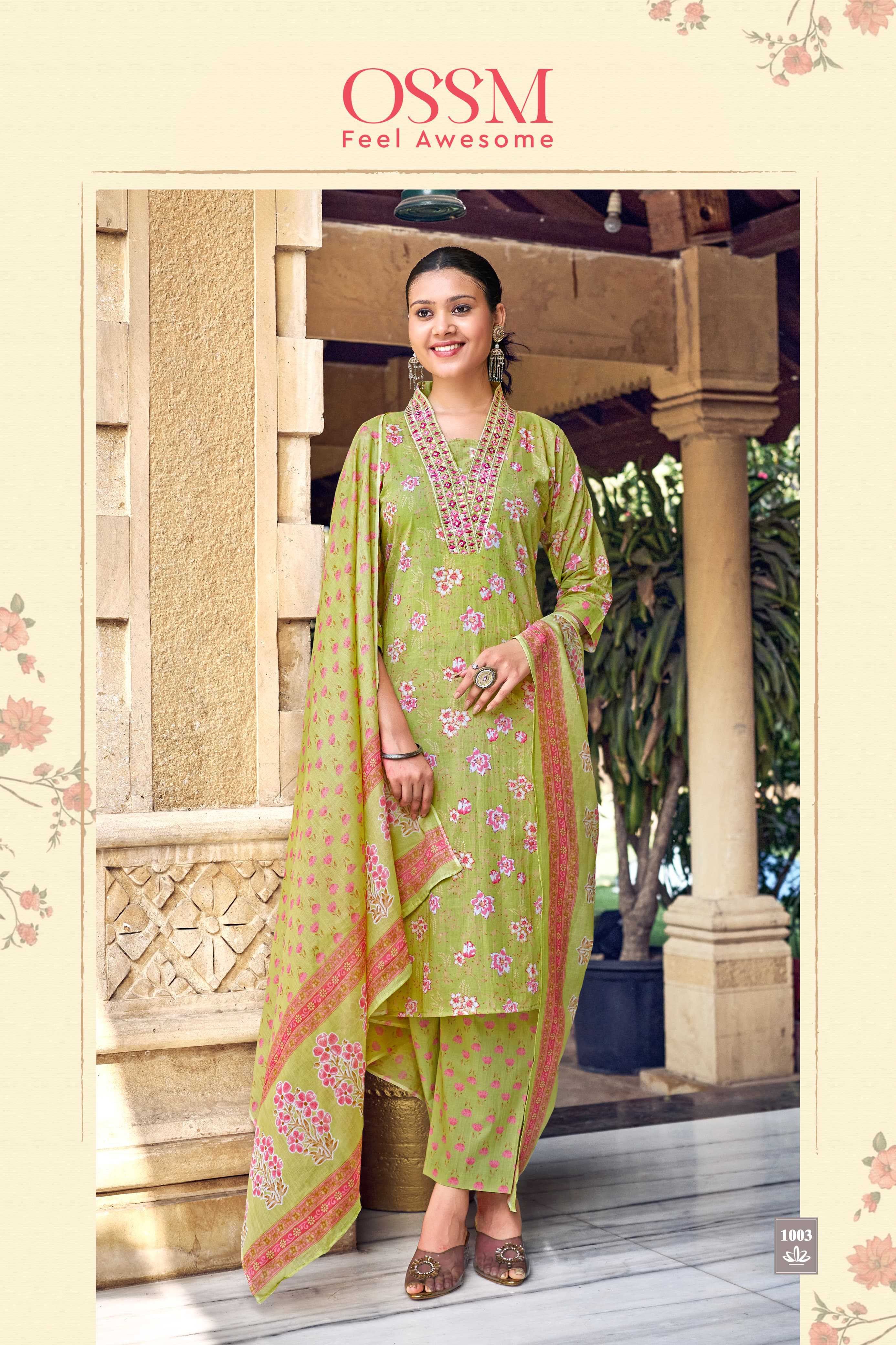 malhar vol 3 by ossm readymade cotton premium embroidery work big size 3pcs dress