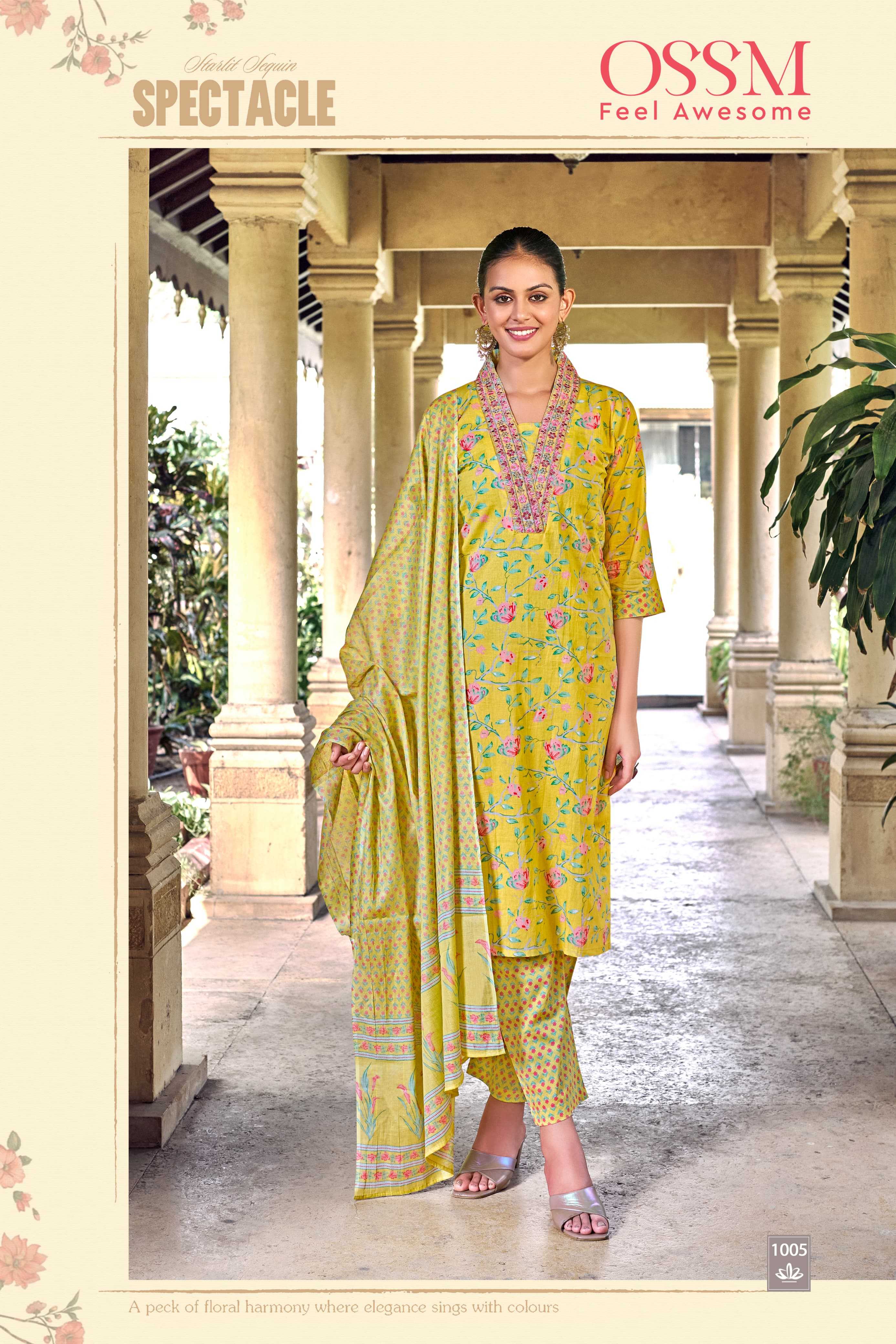 malhar vol 3 by ossm readymade cotton premium embroidery work big size 3pcs dress