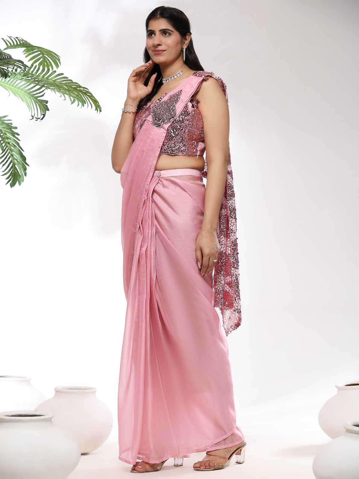 pr a322 super hit design silk organza party wear embroidered work ready to wear saree exports 