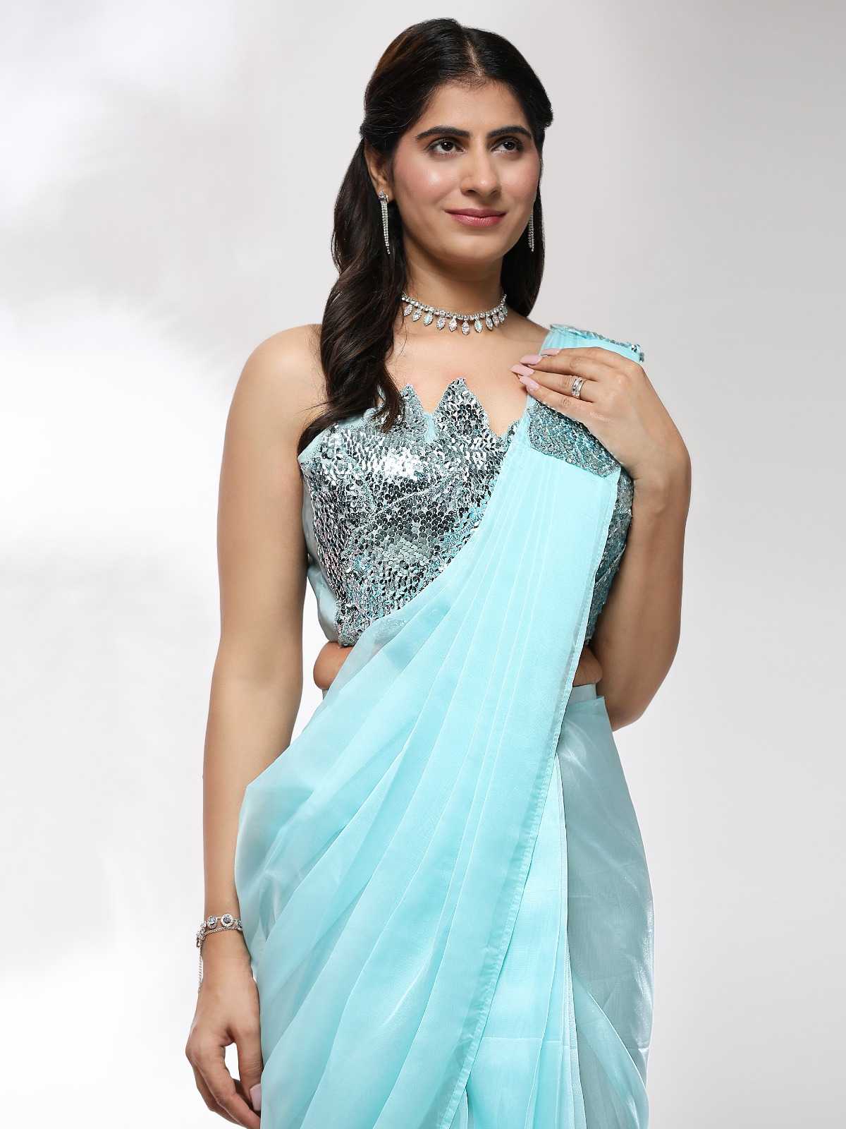 pr a322 super hit design silk organza party wear embroidered work ready to wear saree exports 