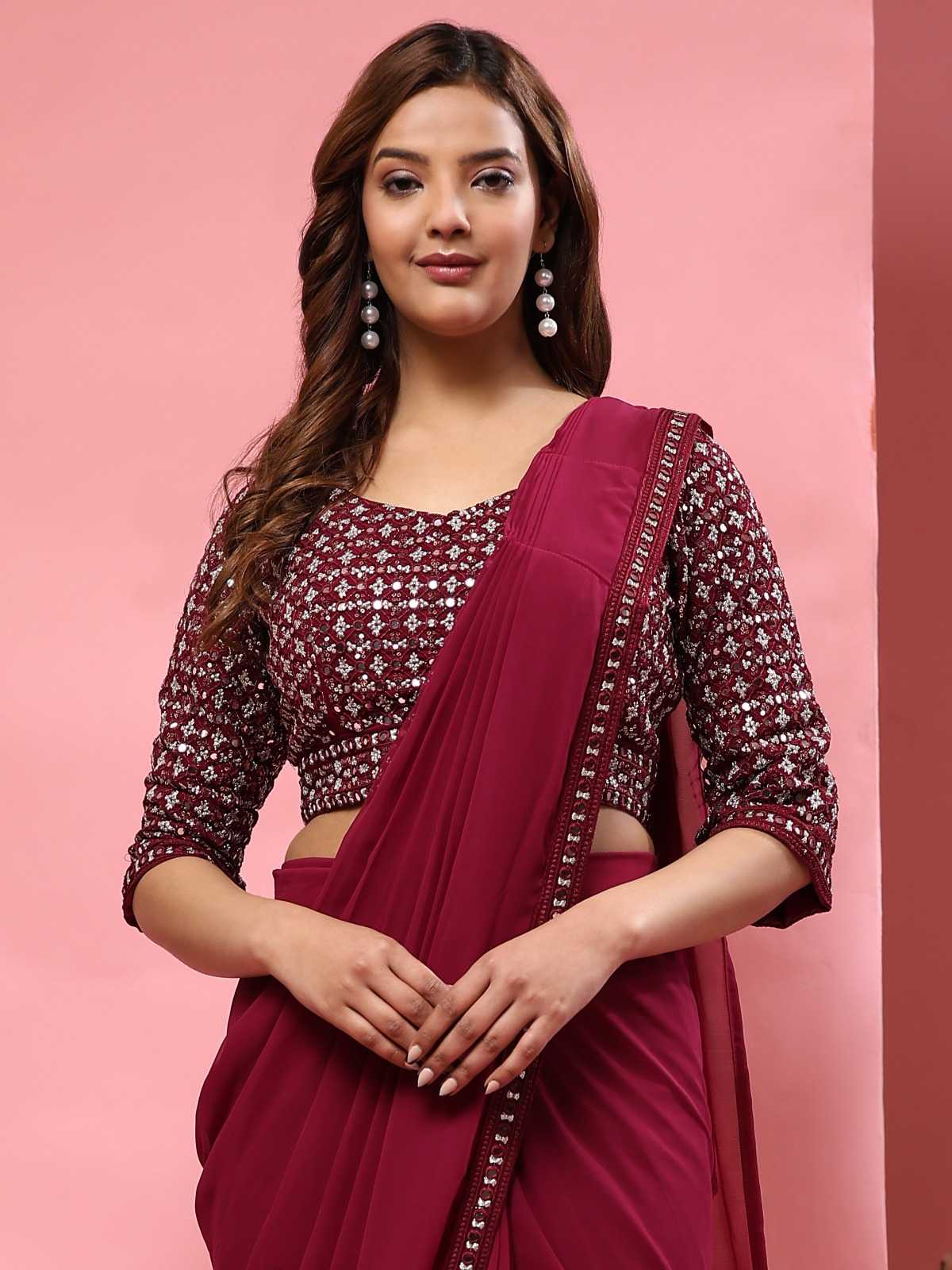 pr a330 new trendy mirror embroidery border classic look ready to wear sarees exports