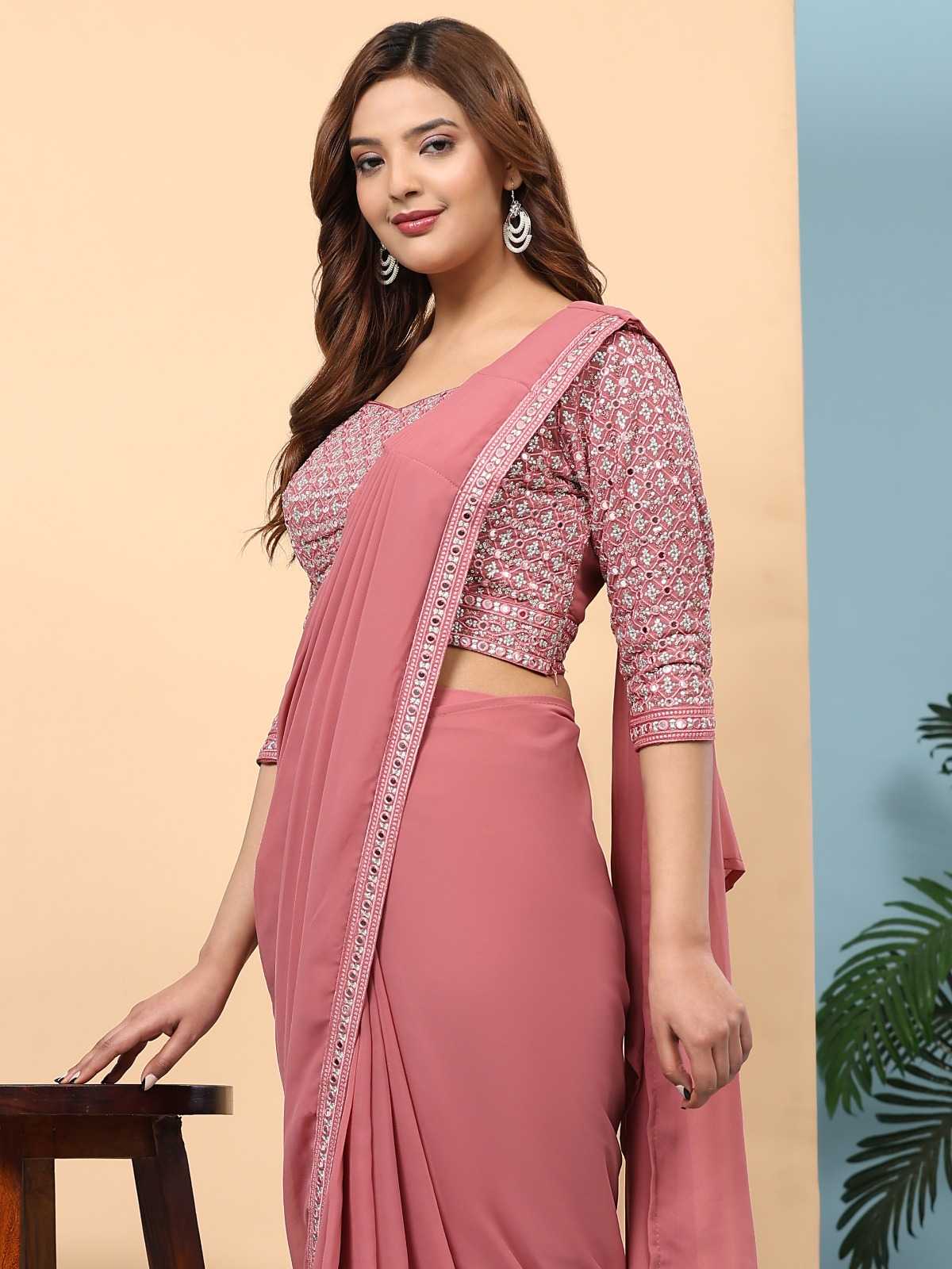 pr a330 new trendy mirror embroidery border classic look ready to wear sarees exports