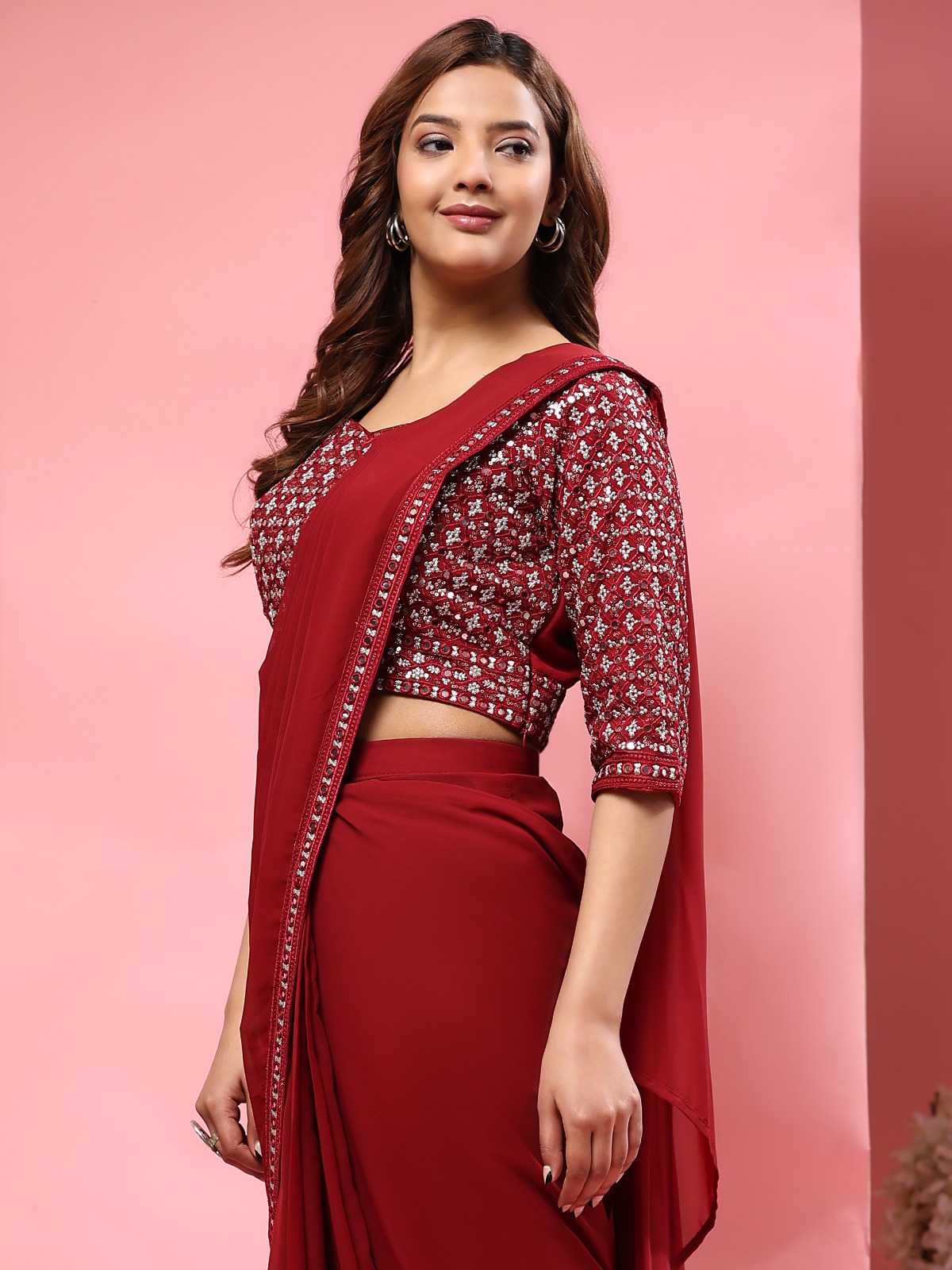 pr a330 new trendy mirror embroidery border classic look ready to wear sarees exports