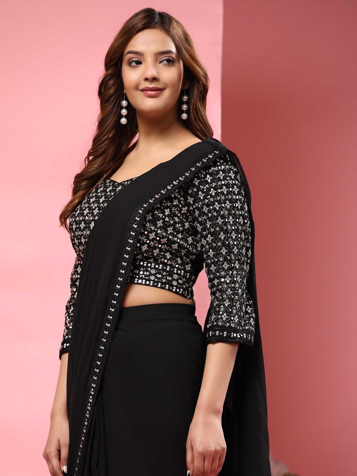 pr a330 new trendy mirror embroidery border classic look ready to wear sarees exports