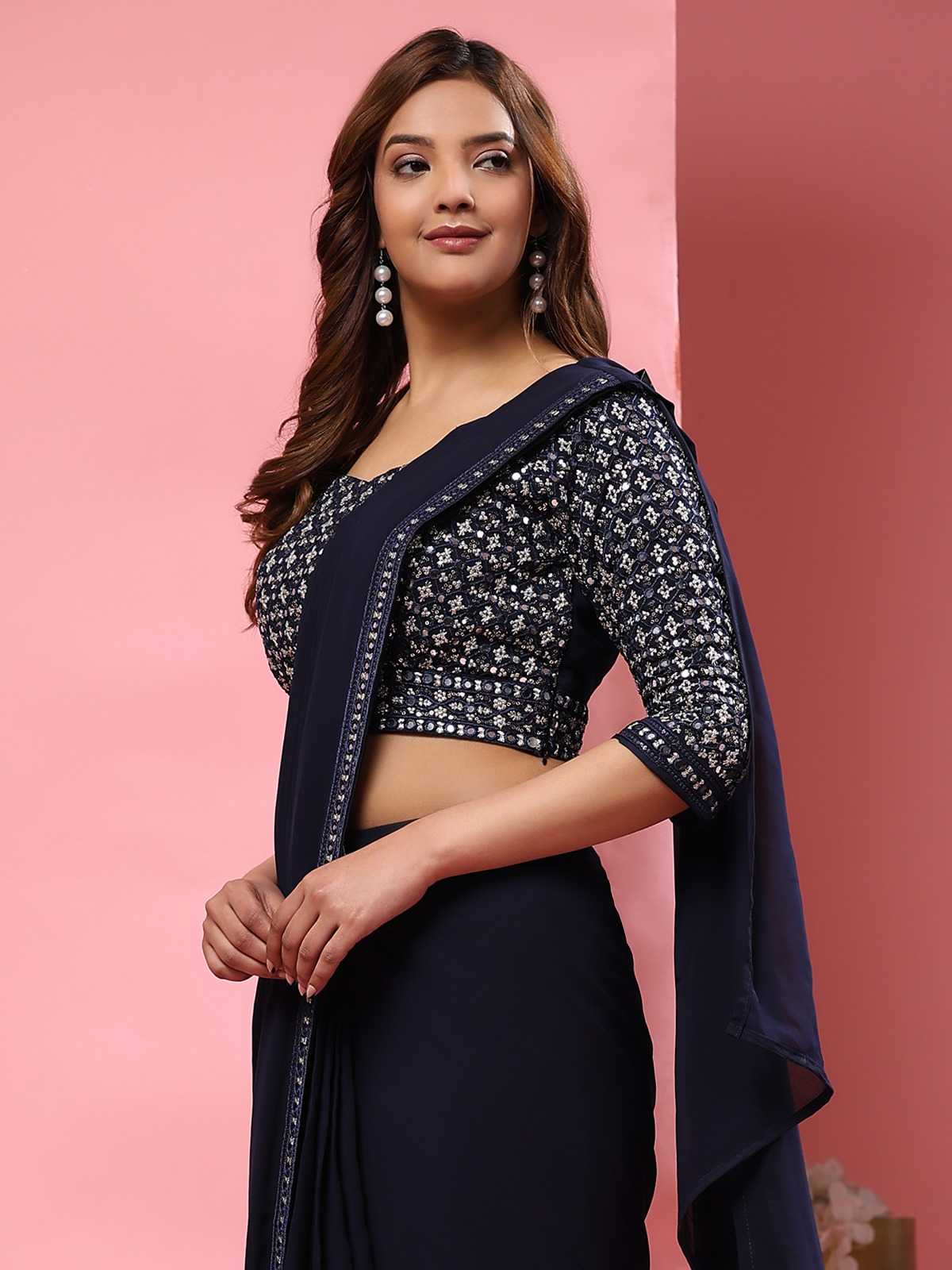 pr a330 new trendy mirror embroidery border classic look ready to wear sarees exports