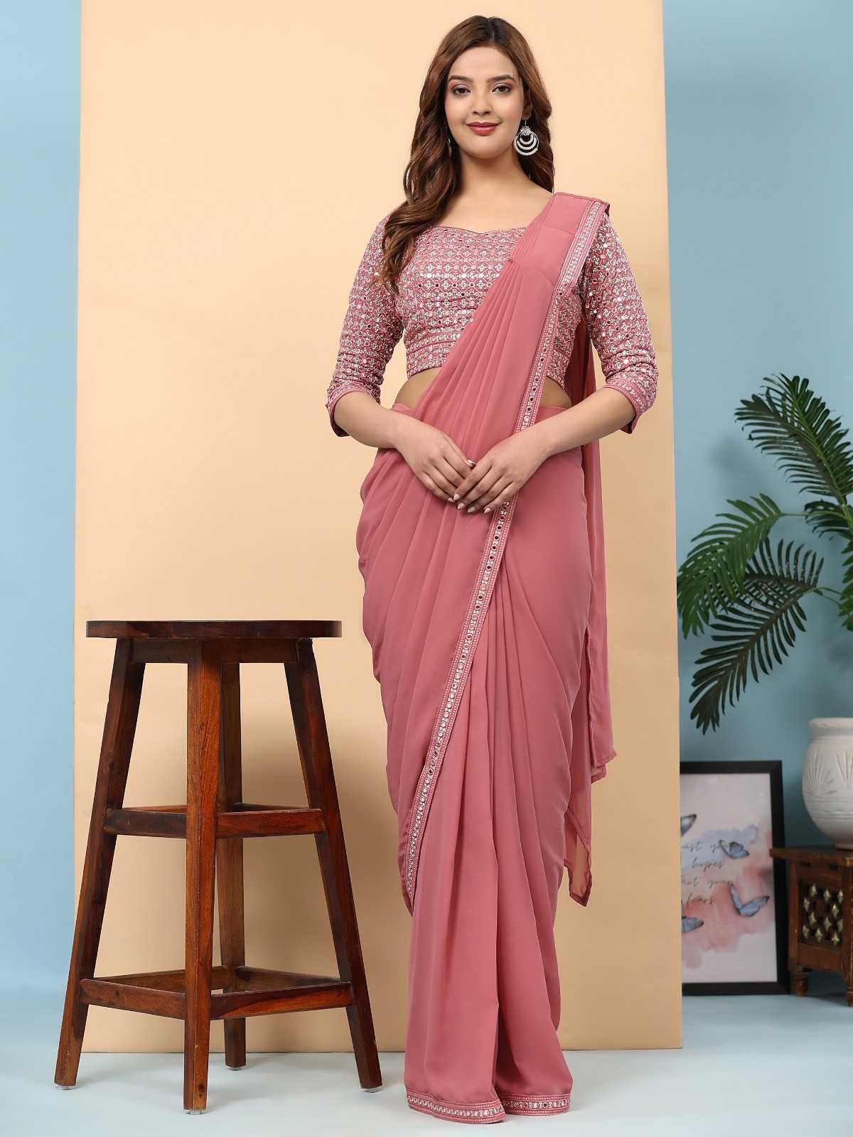 pr a330 new trendy mirror embroidery border classic look ready to wear sarees exports