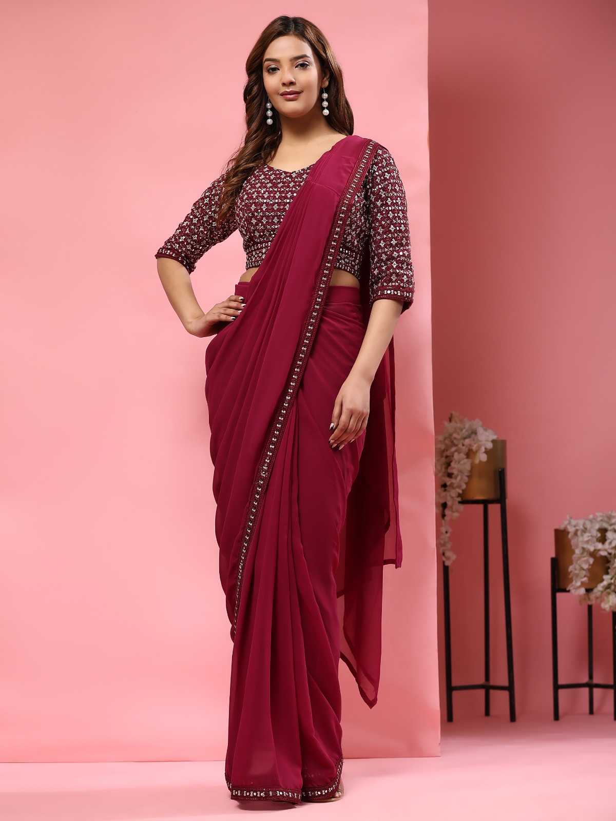 pr a330 new trendy mirror embroidery border classic look ready to wear sarees exports