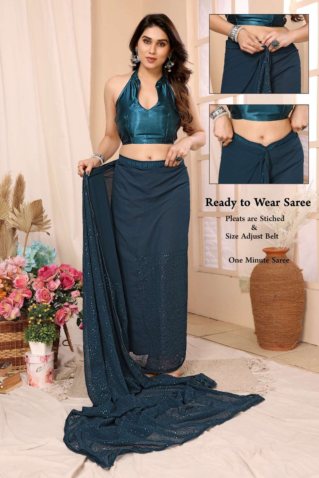 pr ananta super hit design fancy georgette pleats are stitch size adjust belt one minute saree