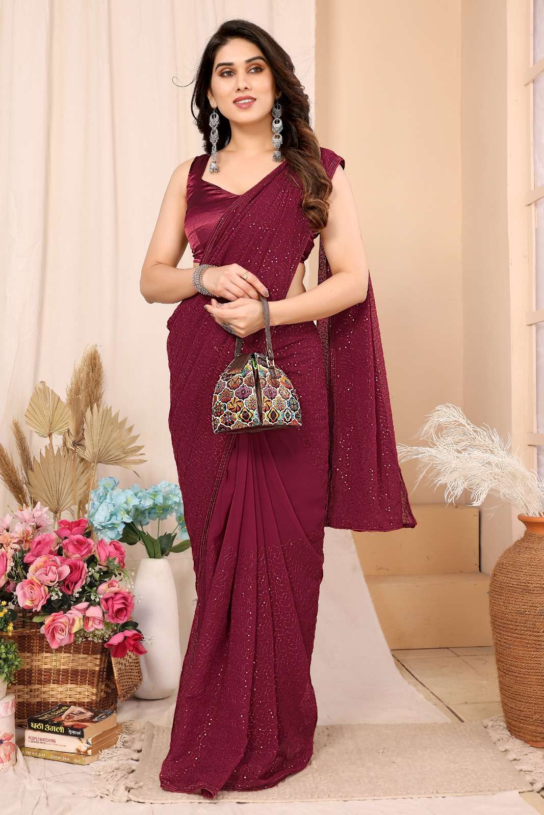 pr ananta super hit design fancy georgette pleats are stitch size adjust belt one minute saree