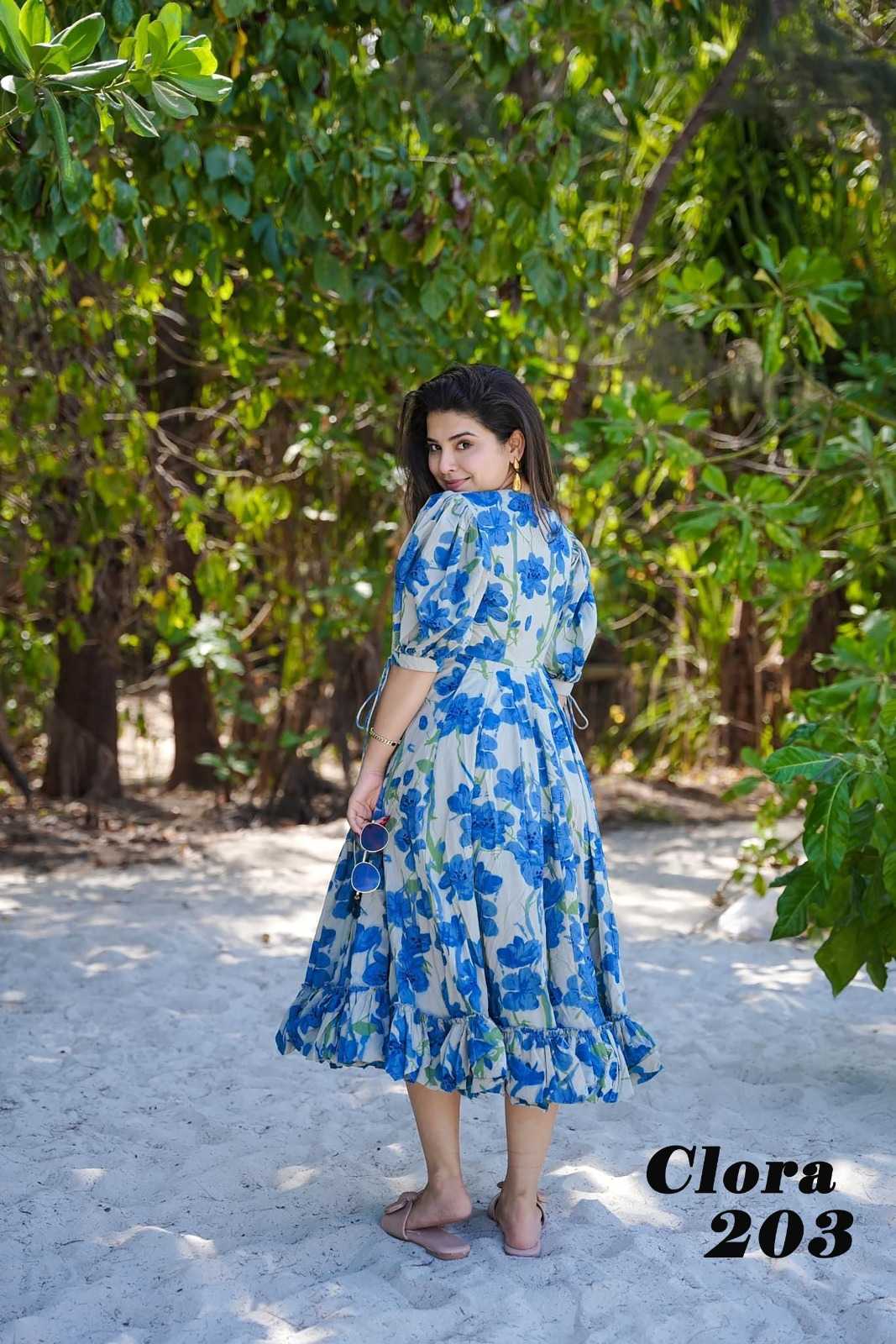 pr clora vol 2 fancy rayon readymade beautiful printed big size flair gown collection 