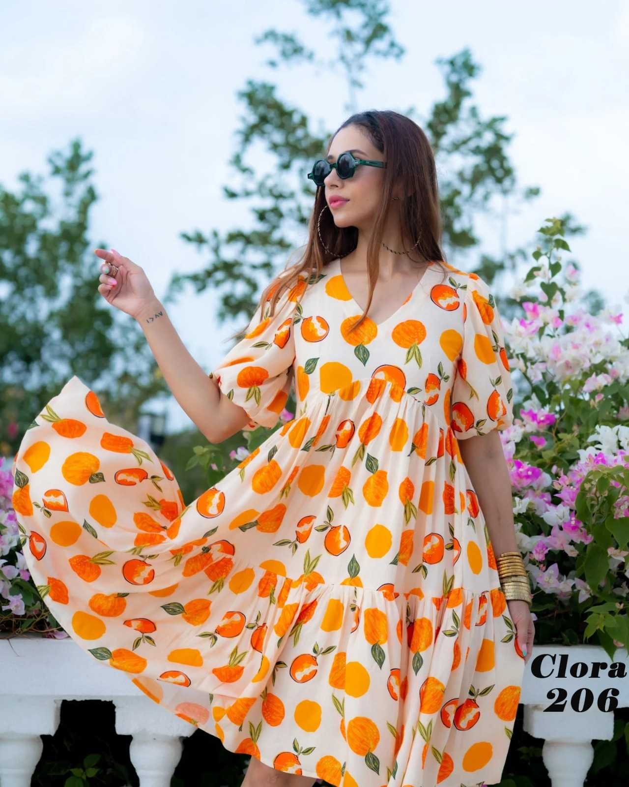 pr clora vol 2 fancy rayon readymade beautiful printed big size flair gown collection 