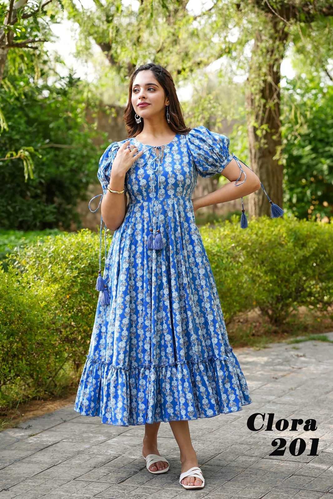 pr clora vol 2 fancy rayon readymade beautiful printed big size flair gown collection 