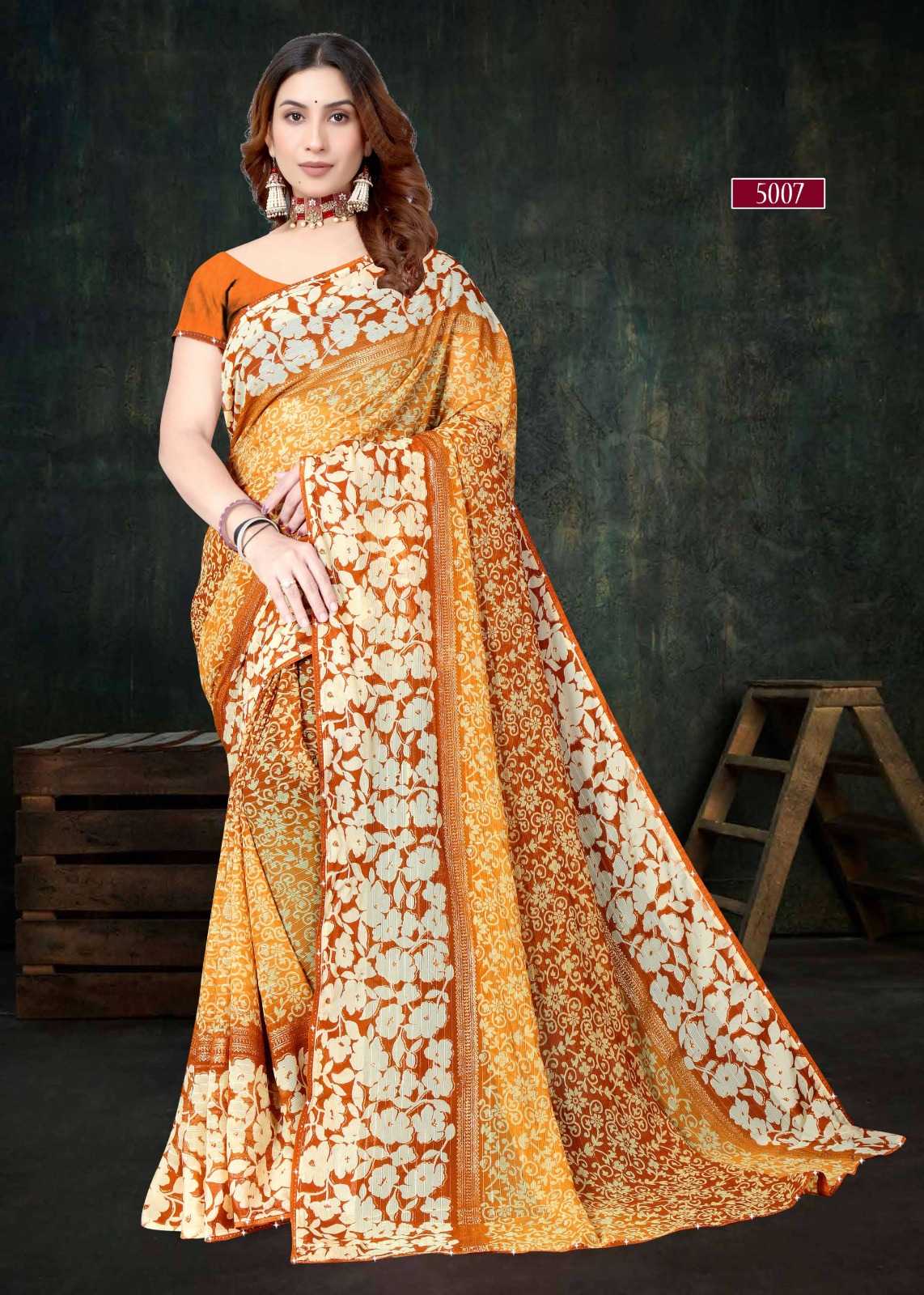 pr heer 5001-5008 adorable fancy sirojkey work border saree with blouse for best rate
