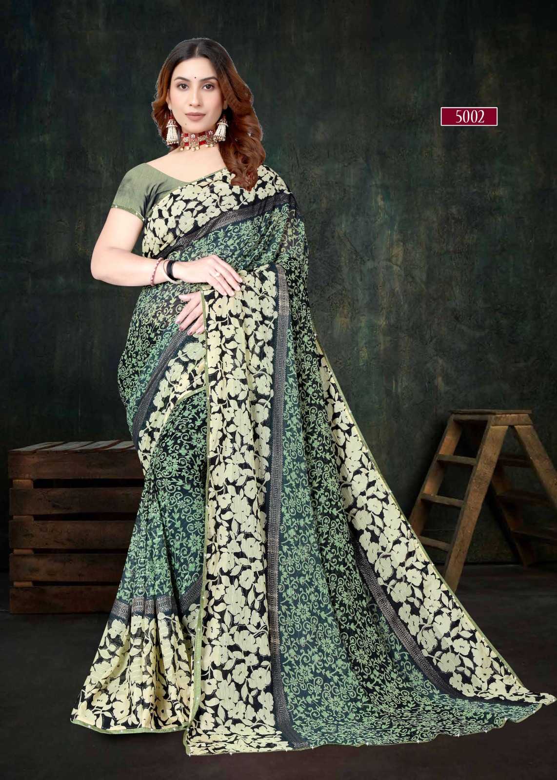 pr heer 5001-5008 adorable fancy sirojkey work border saree with blouse for best rate