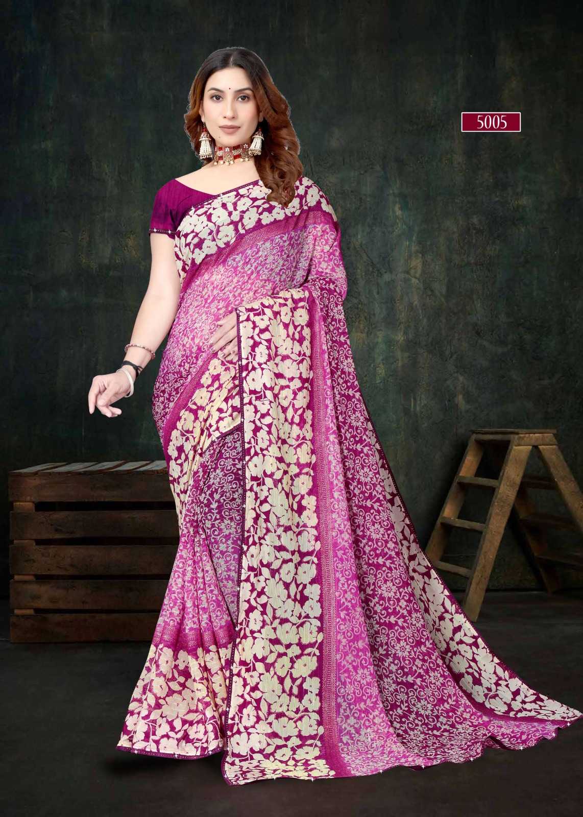 pr heer 5001-5008 adorable fancy sirojkey work border saree with blouse for best rate