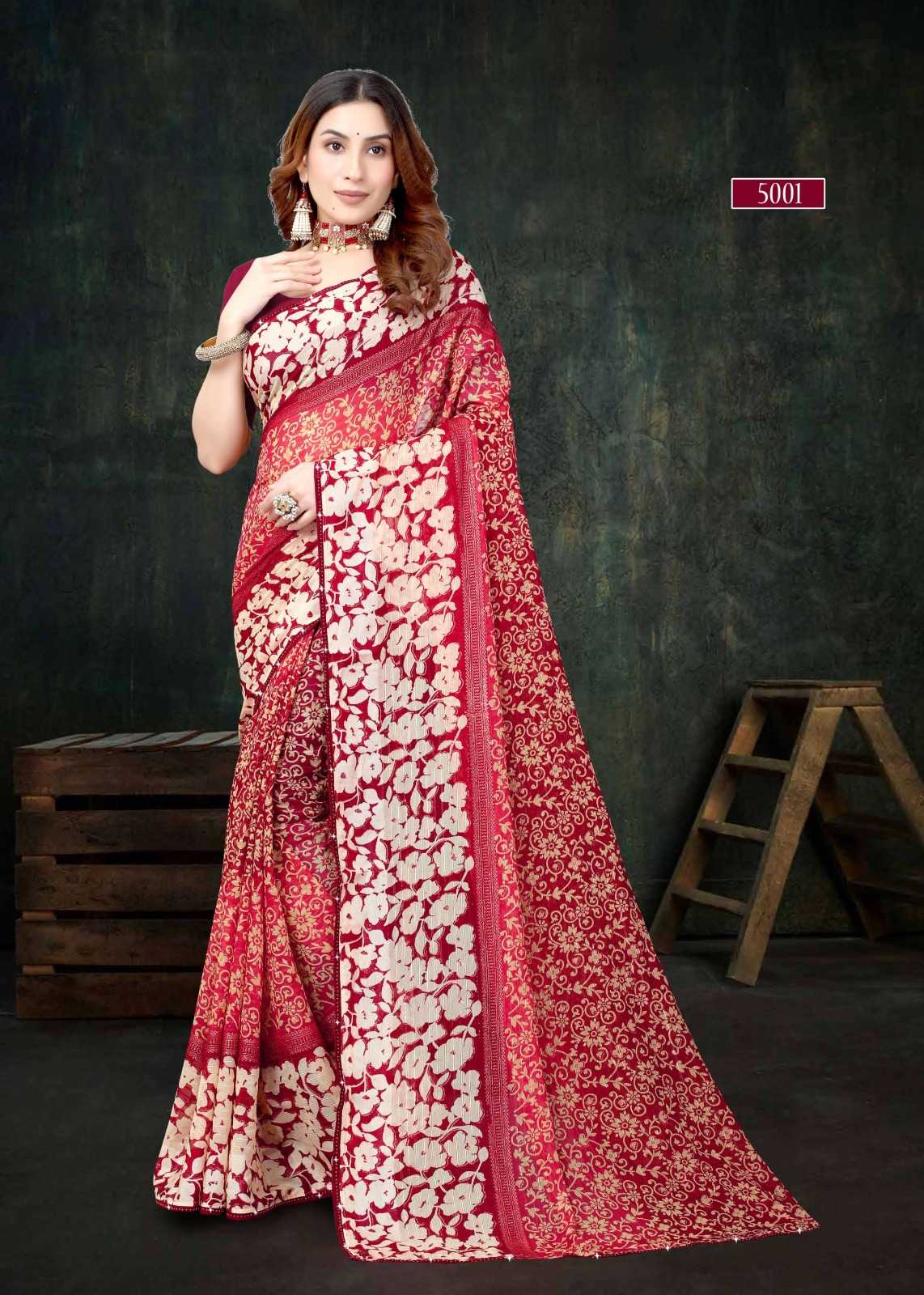 pr heer 5001-5008 adorable fancy sirojkey work border saree with blouse for best rate