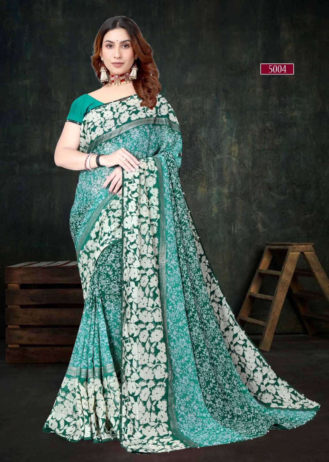 pr heer 5001-5008 adorable fancy sirojkey work border saree with blouse for best rate