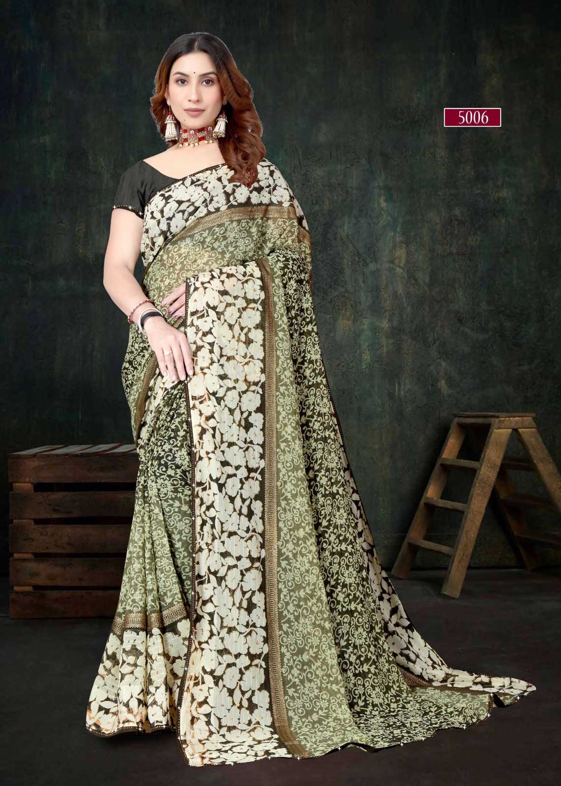 pr heer 5001-5008 adorable fancy sirojkey work border saree with blouse for best rate