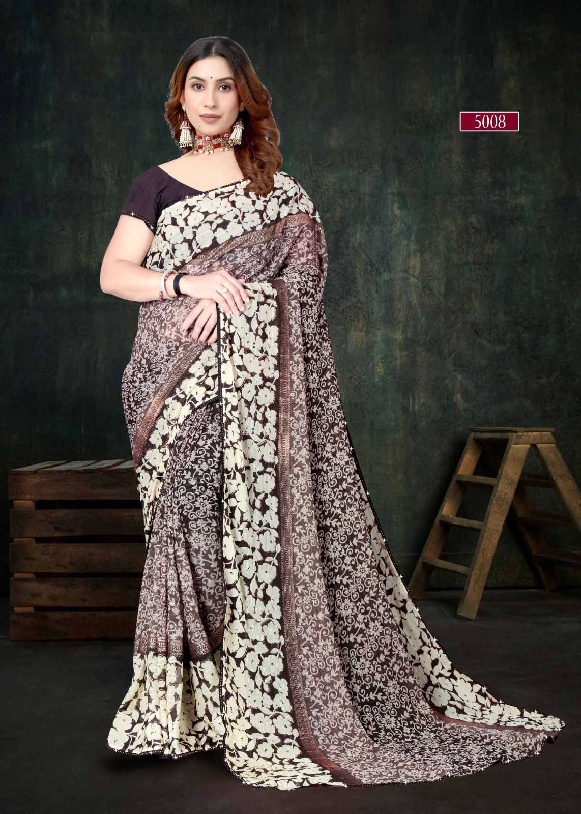 pr heer 5001-5008 adorable fancy sirojkey work border saree with blouse for best rate