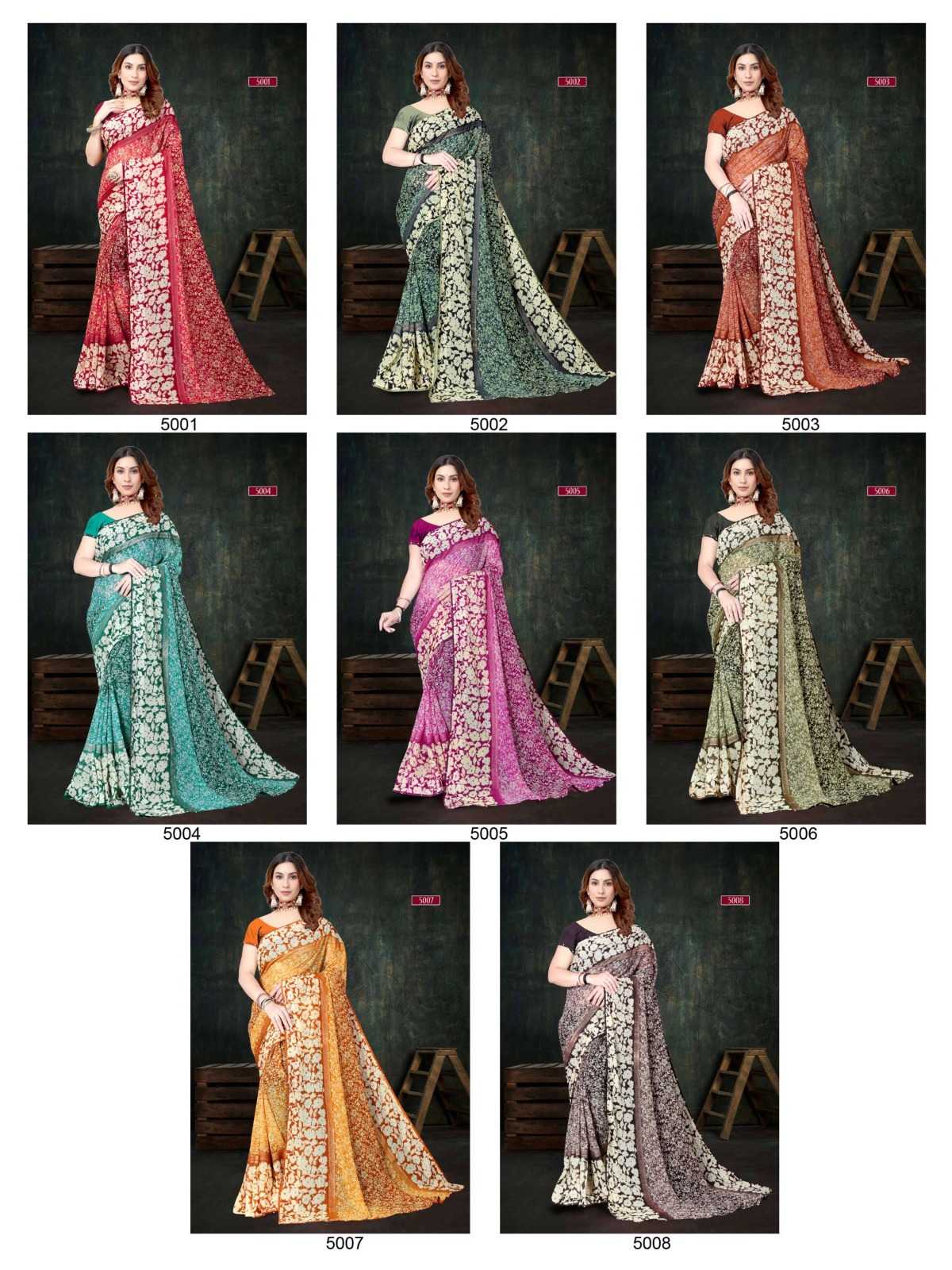 pr heer 5001-5008 adorable fancy sirojkey work border saree with blouse for best rate
