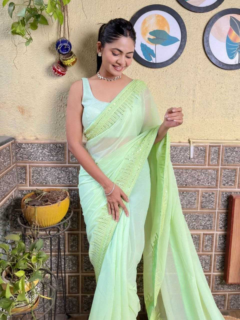 pr kc 744 georgette adorable design sequence work saree with blouse 