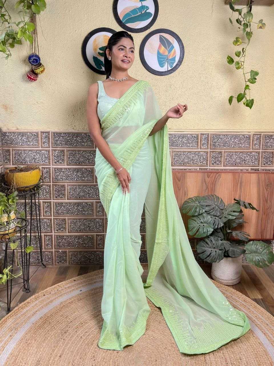 pr kc 744 georgette adorable design sequence work saree with blouse 