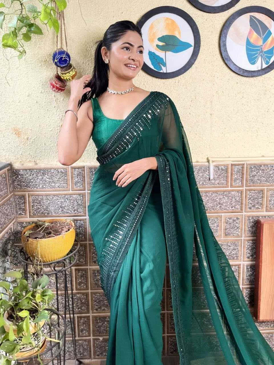 pr kc 744 georgette adorable design sequence work saree with blouse 