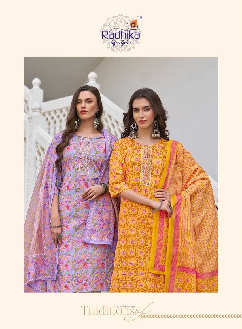 radhika lifestyle launch cotton fab vol 2 full stitch cotton print embroidery work big size salwar suit 