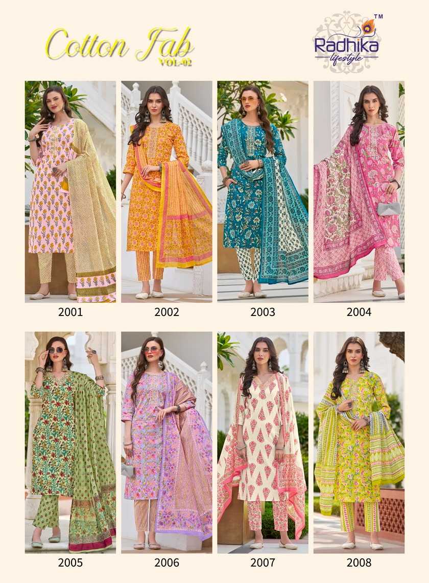 radhika lifestyle launch cotton fab vol 2 full stitch cotton print embroidery work big size salwar suit 