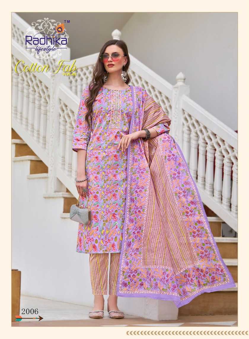 radhika lifestyle launch cotton fab vol 2 full stitch cotton print embroidery work big size salwar suit 
