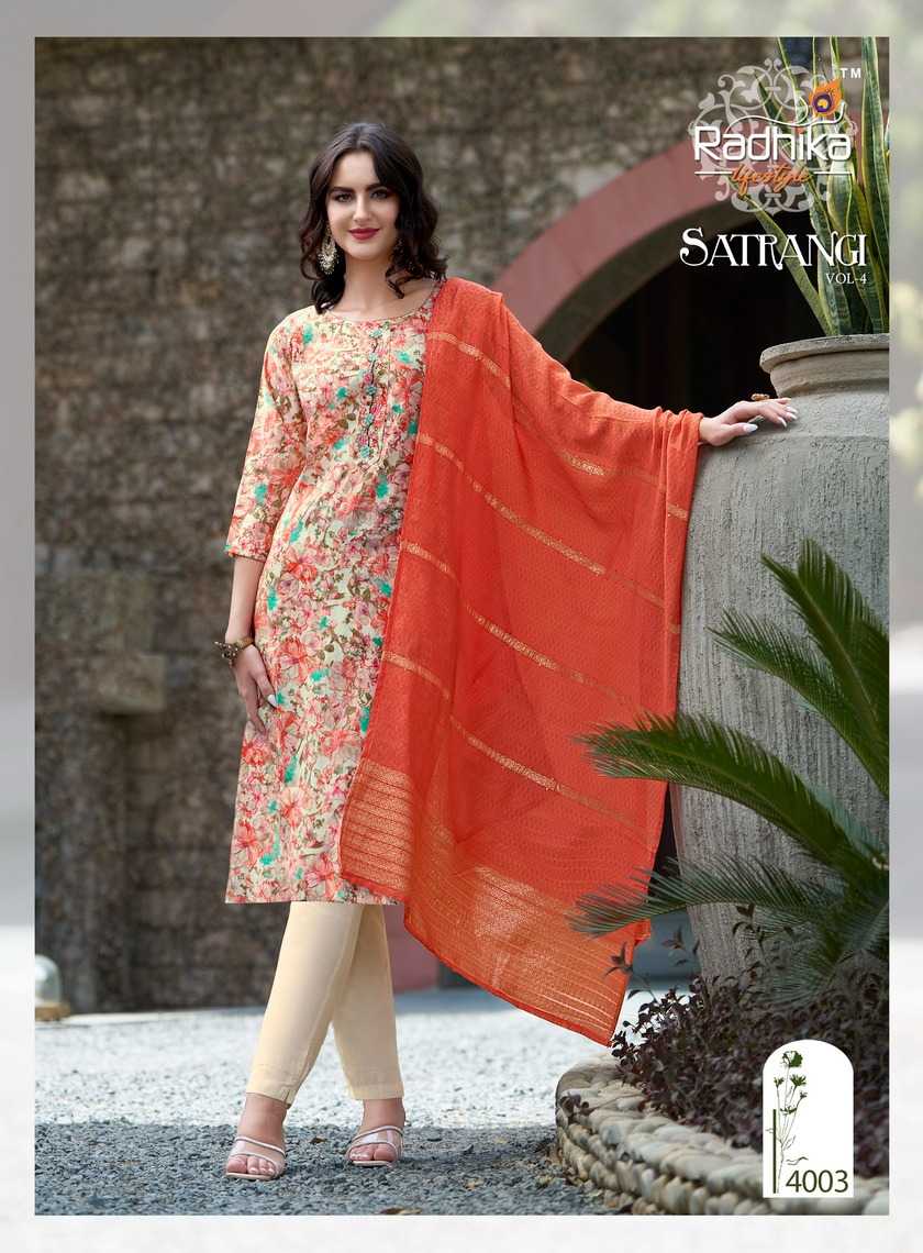radhika lifestyle satrangi vol 4 adorable chanderi print readymade big size 3pcs dress 
