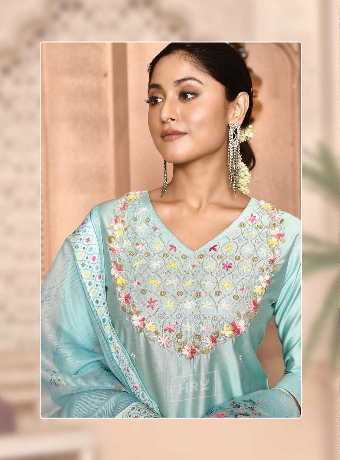 ramani vol 15 by hru nylon embroidery work stylish readymade big size kurti pant with dupatta 