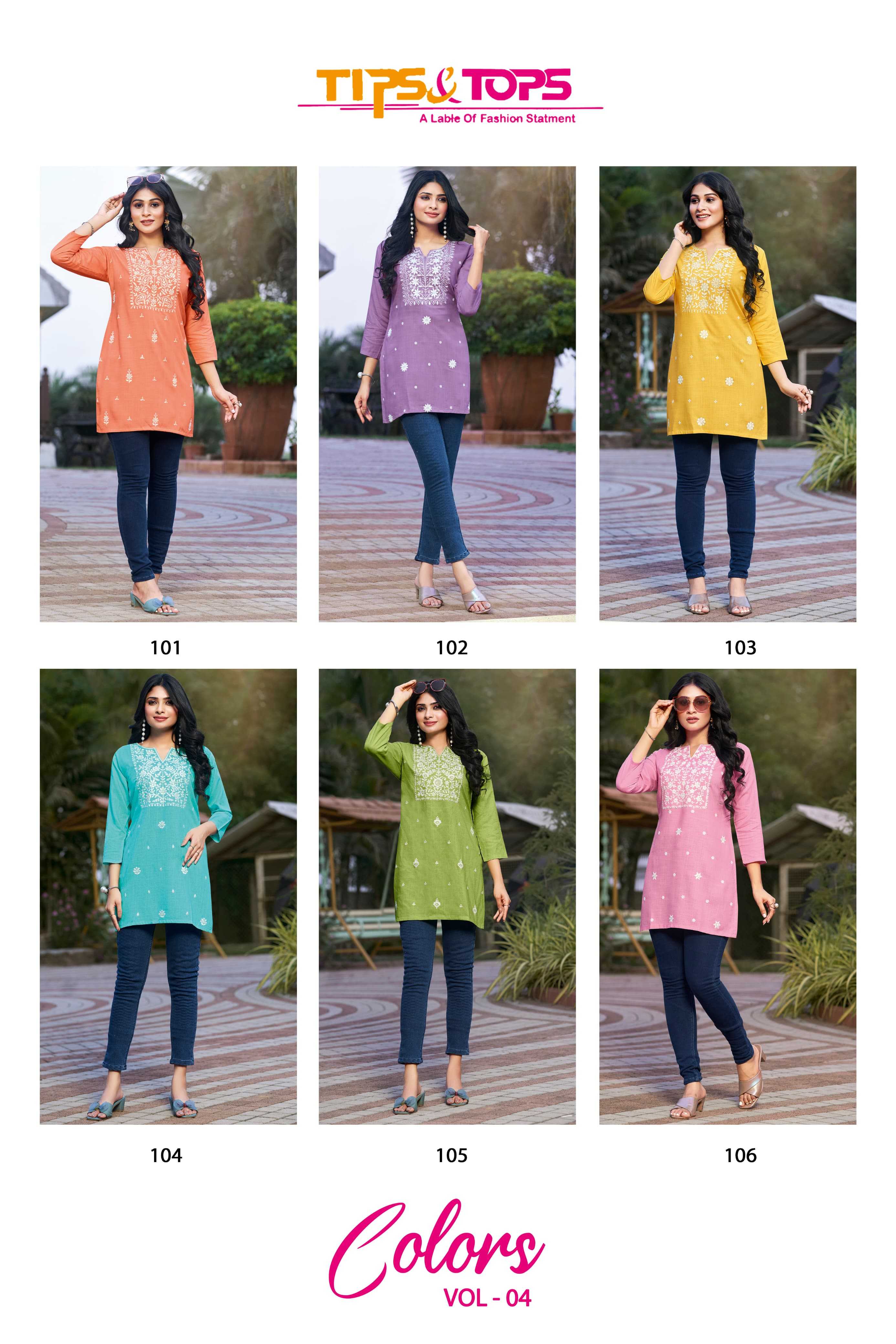 tips & tops launch colors vol 4 rayon embroidery work classic look full stitch short tops