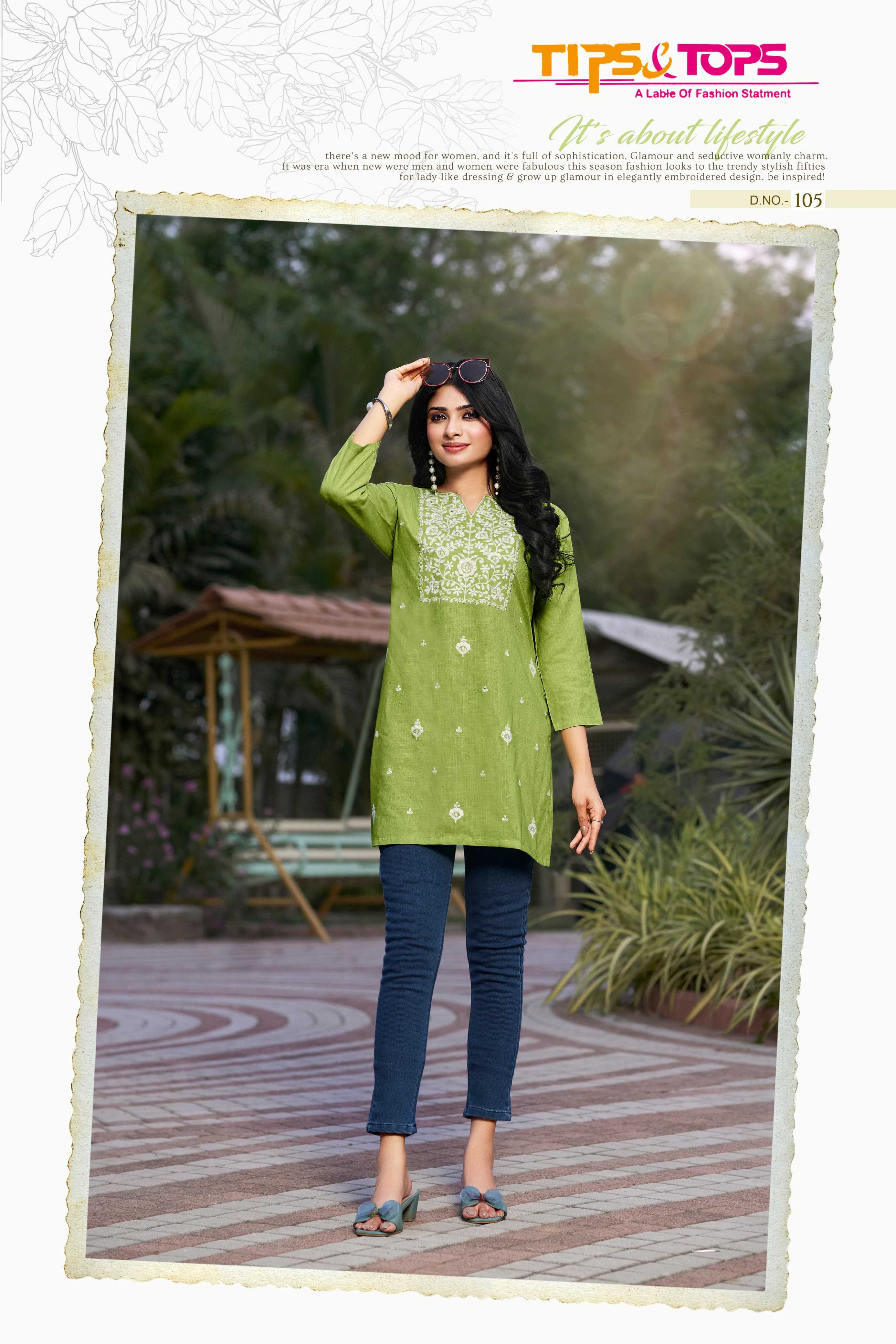 tips & tops launch colors vol 4 rayon embroidery work classic look full stitch short tops