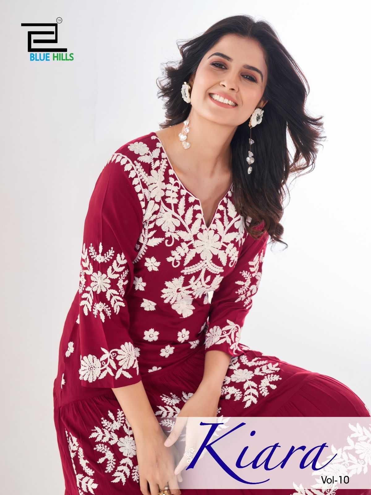 blue hills kiara vol 10 rayon lucknowi work full stitch big size stylish outfit long kurti 